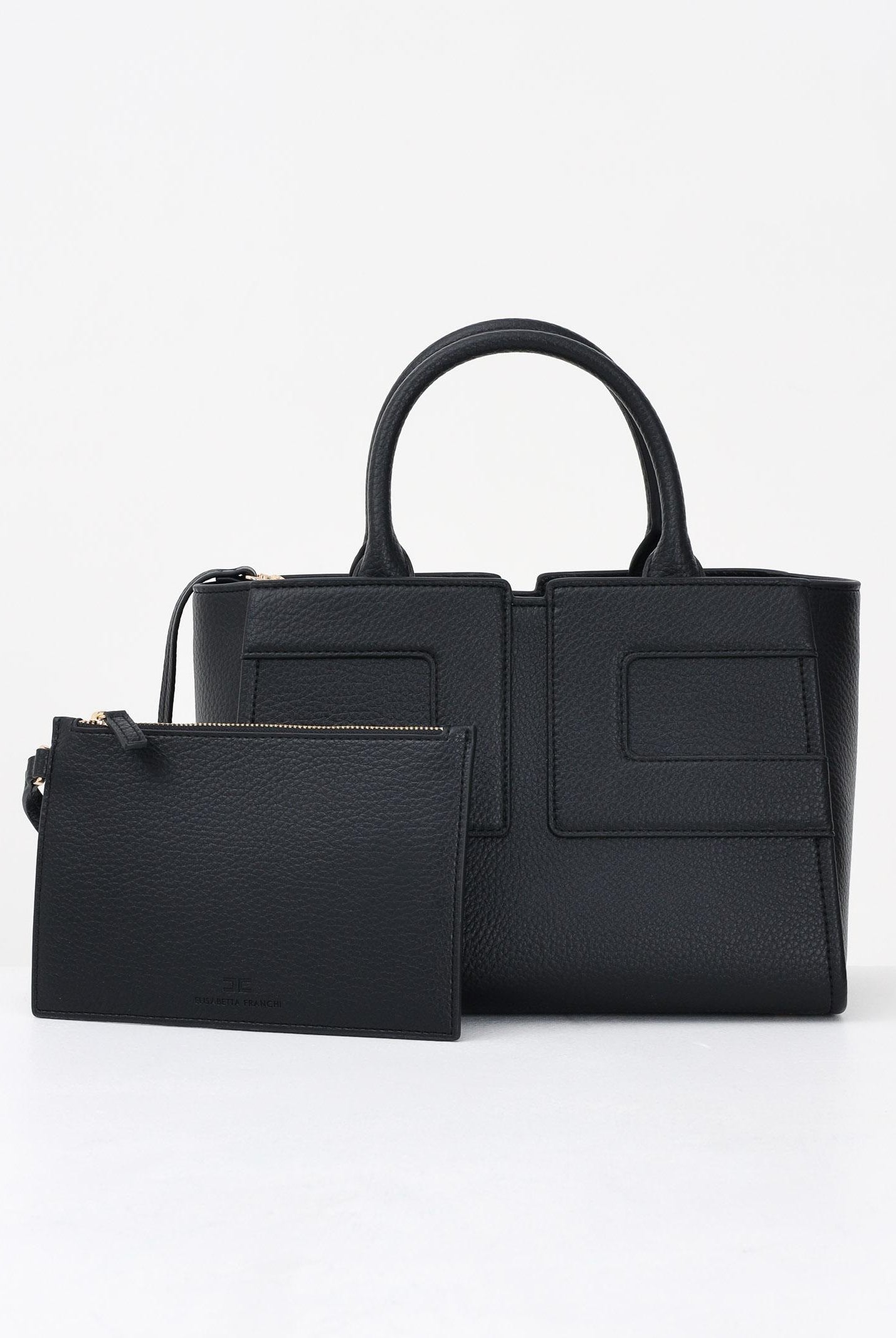 ELISABETTA FRANCHI Borsa a mano nera da donna con logo BS35A56E2 110 ELISABETTA FRANCHI