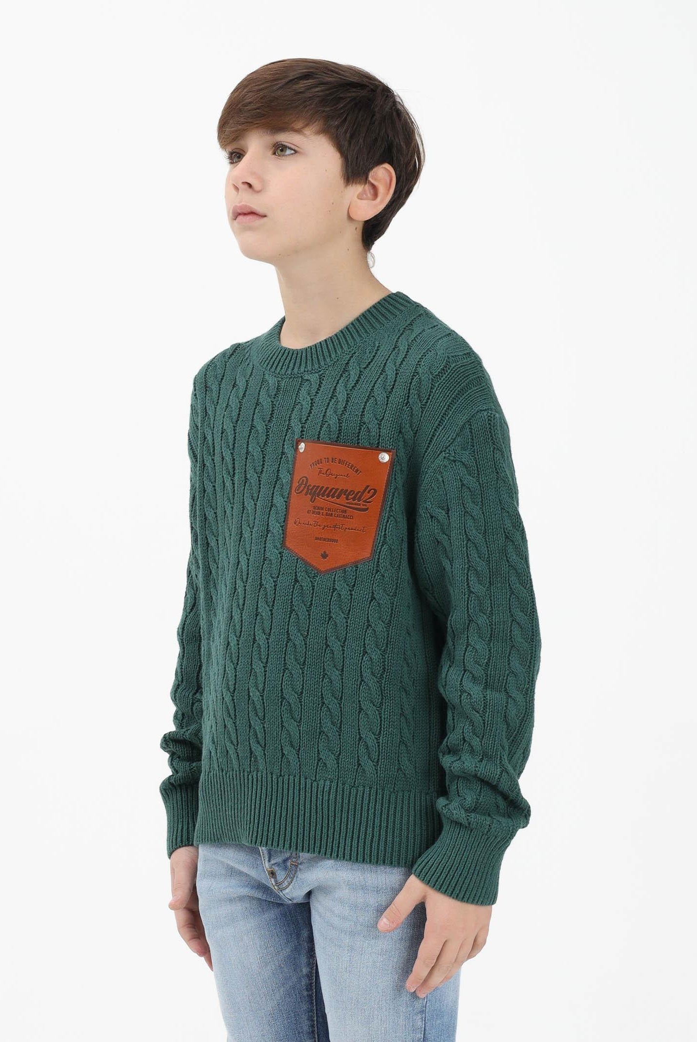 DSQUARED2 Maglioncino girocollo verde per donna, bambino e bambina con patch DQ3244D0ACU DQ522 DSQUARED2