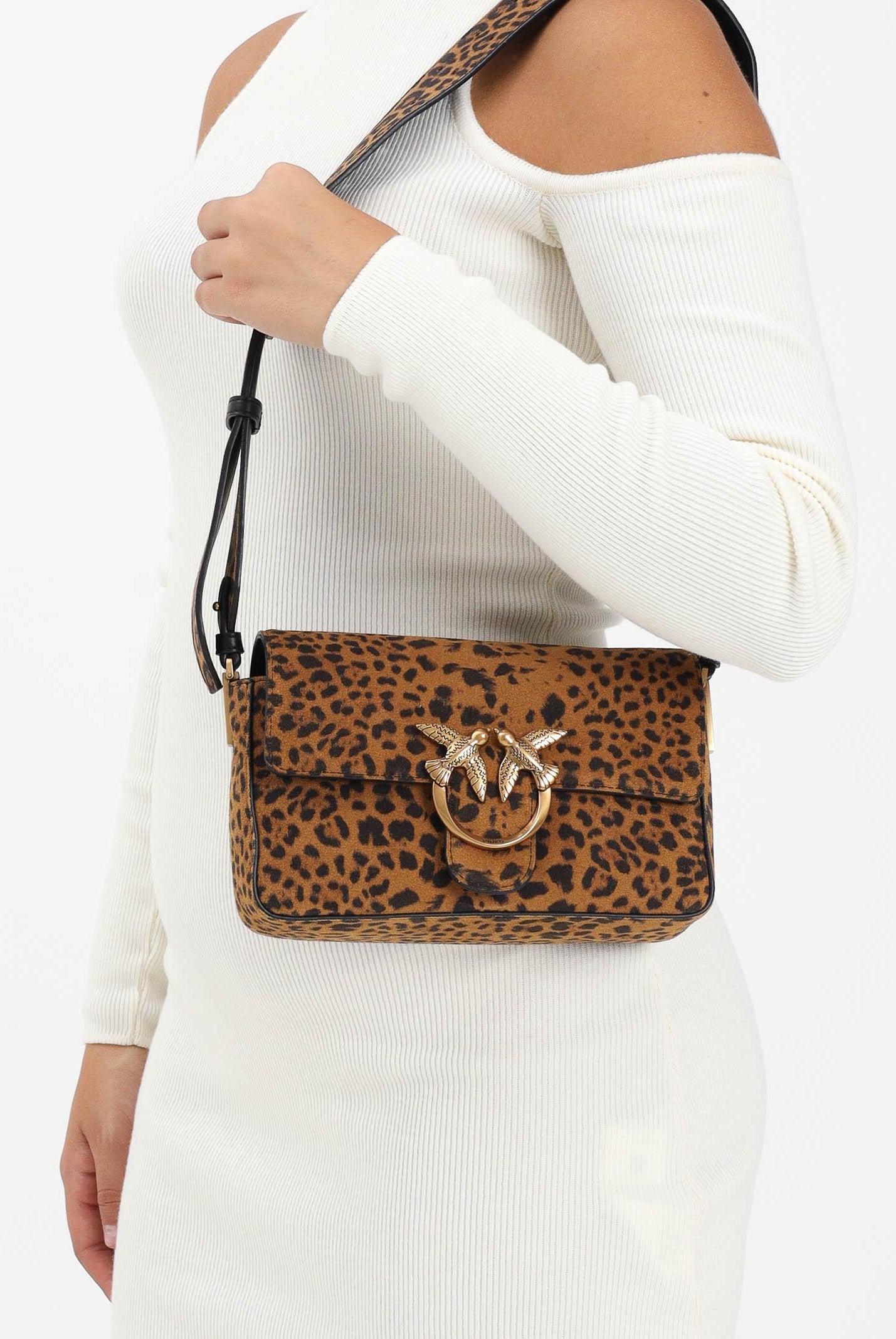 PINKO Borsa a tracolla Slouchy cammello da donna in Suede Leopardato 106244A32A M35Q PINKO