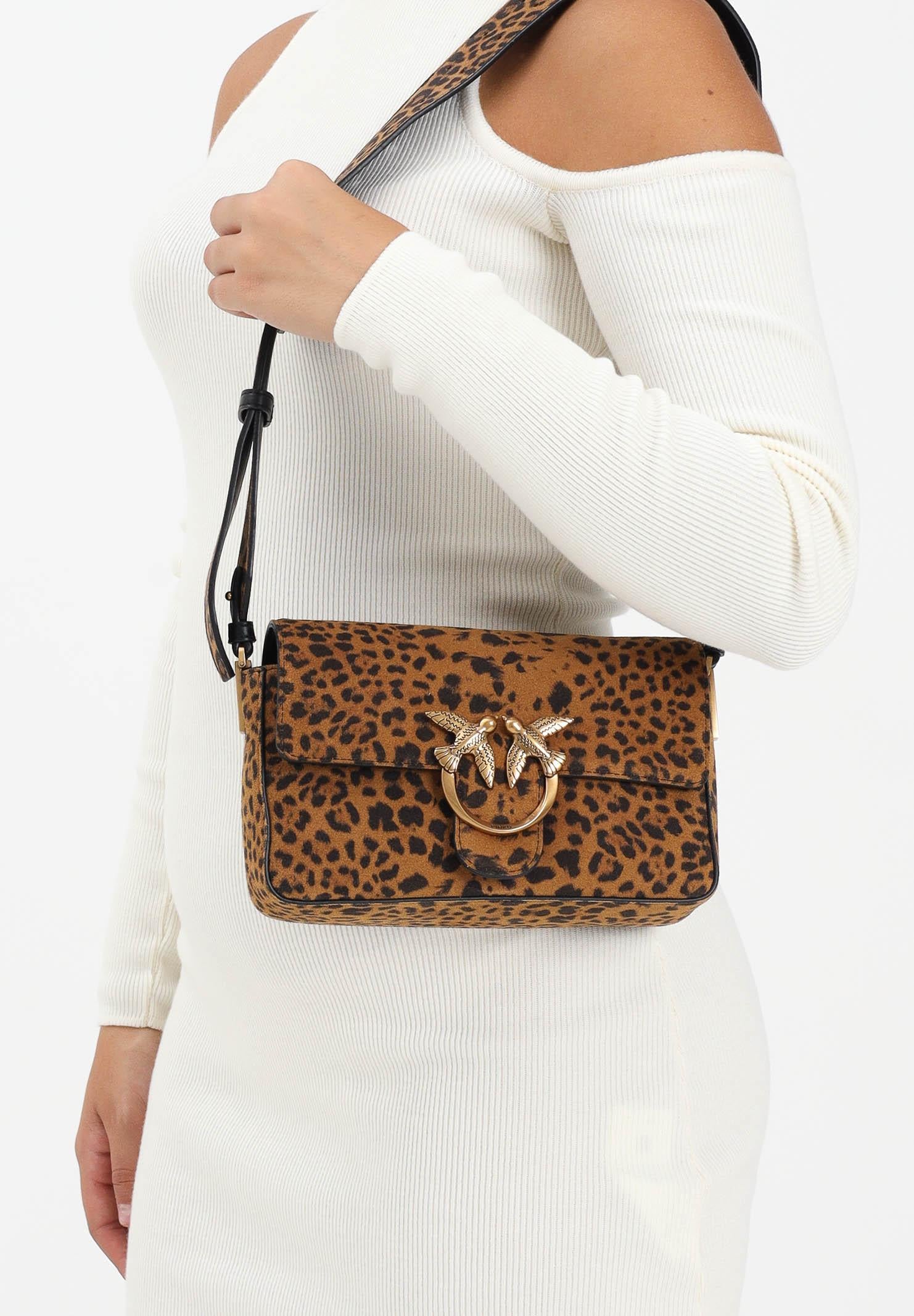PINKO Borsa a tracolla Slouchy cammello da donna in Suede Leopardato 106244A32A M35Q PINKO