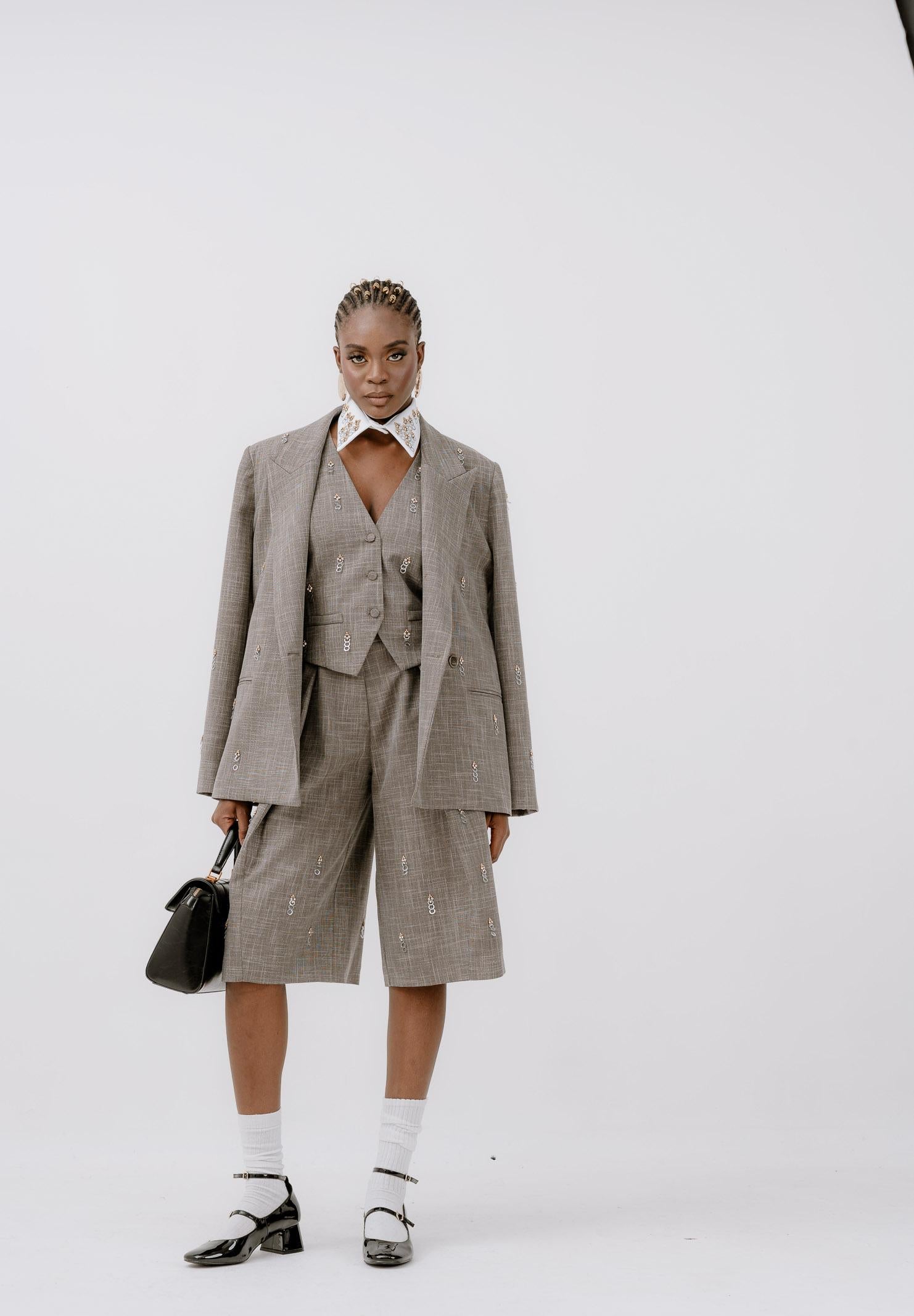 SIMONA CORSELLINI Giacca grigia da donna con applicazioni metalliche A25CPGI00301-C00232 V0000 SIMONA CORSELLINI