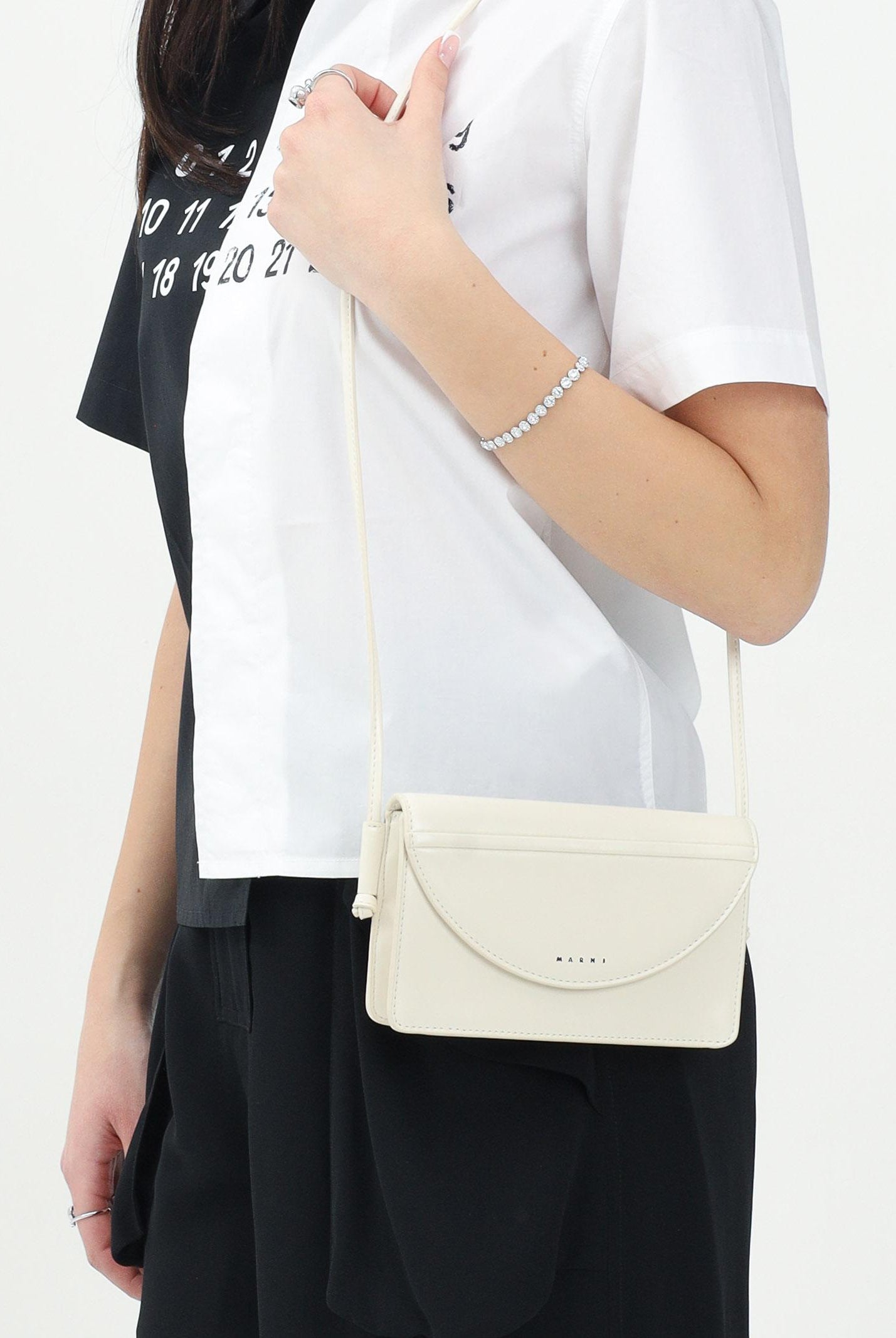 MARNI Borsa a tracolla panna da donna con logo M01256M00TK 0M221 MARNI