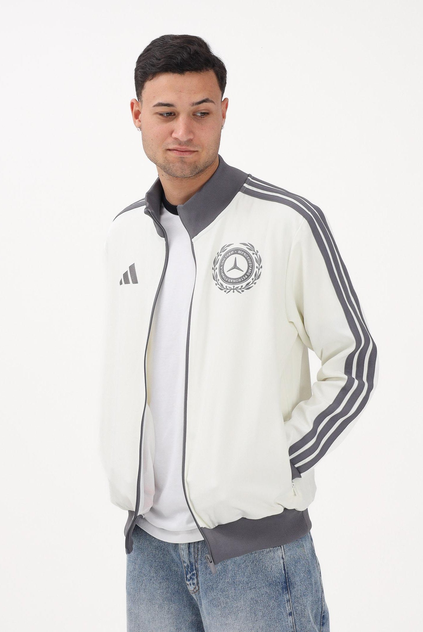 ADIDAS PERFORMANCE Felpa con zip MERCEDES - AMG PETRONAS FORMULA 1 TEAM Silver Arrows Icon panna e grigia da uomo KE8270 . ADIDAS PERFORMANCE