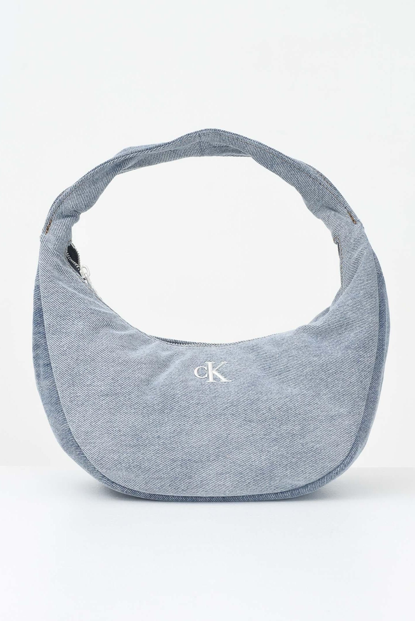 CALVIN KLEIN Borsa a spalla in denim chiaro da donna con logo LV04F3207G VGO CALVIN KLEIN