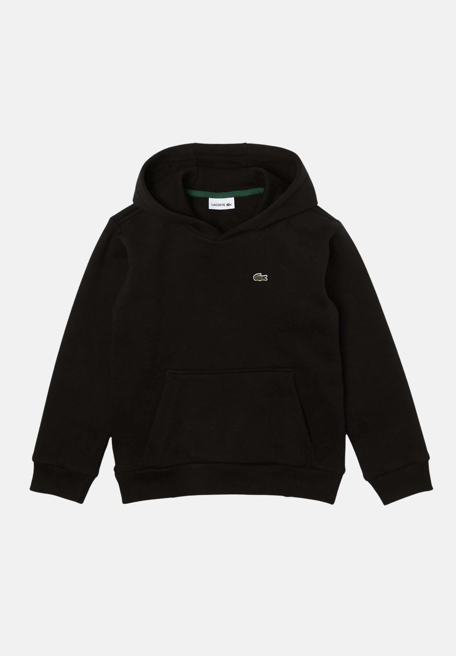 Felpa con cappuccio nera per bambino e bambina rifinita da ricamo coccodrillo SJ5292-J 031 LACOSTE