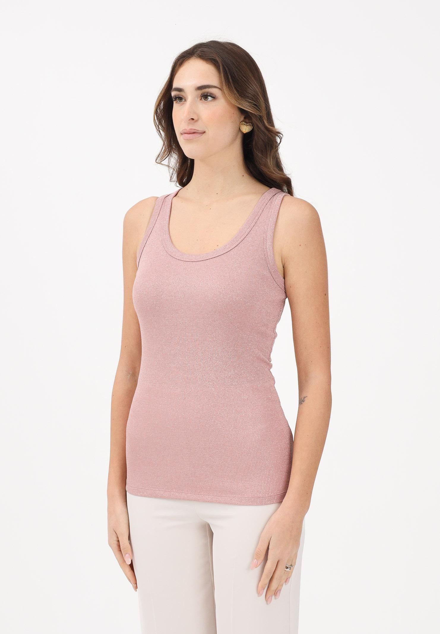 VICOLO Canotta rosa da donna realizzata in un tessuto lavorato con filato lamé UF0055 RO VICOLO
