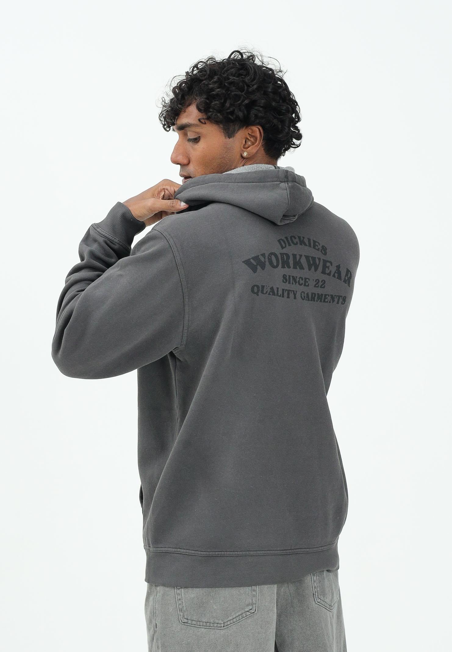 DICKIES Christiana felpa con cappuccio nera da uomo con stampa sul petto e sul retro. DK0A87NQBLK1 DIckies