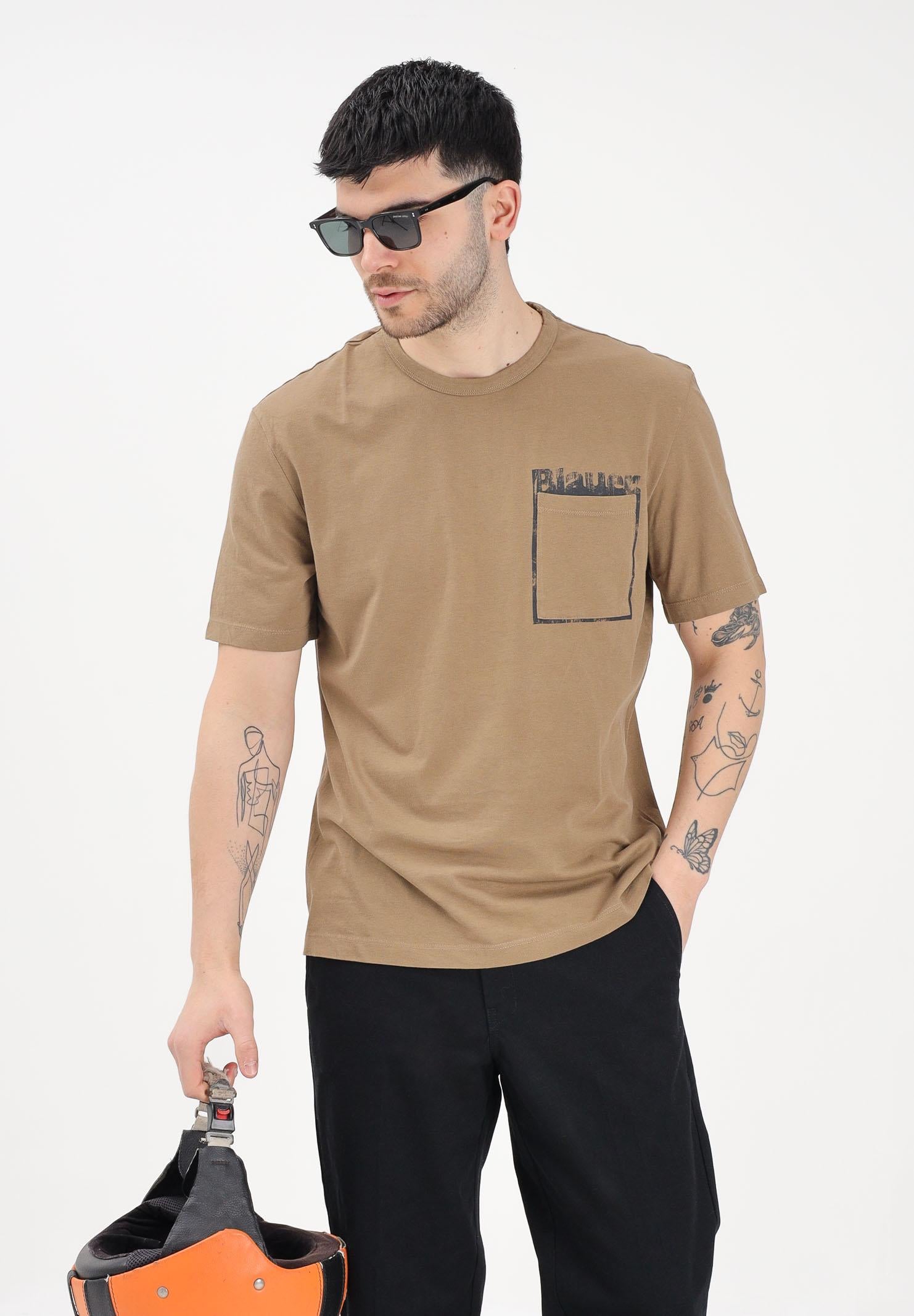 BLAUER T-shirt a manica corta marrone da uomo con stampa grafica 26SBLUH02069-007439 340 BLAUER