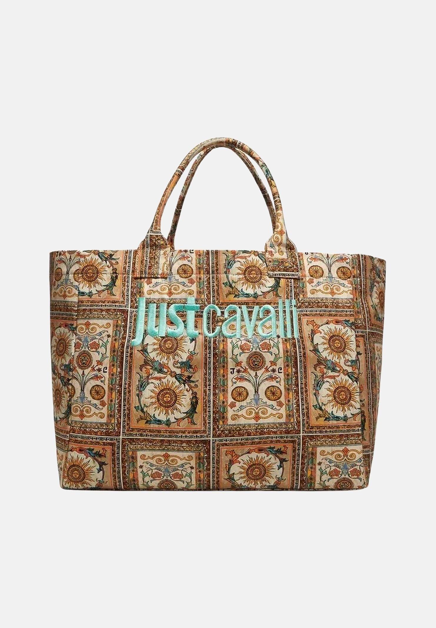 JUST CAVALLI Borsa mare beige da donna con stampa ornamentale 80RA4BS1ZG426 R85 JUST CAVALLI
