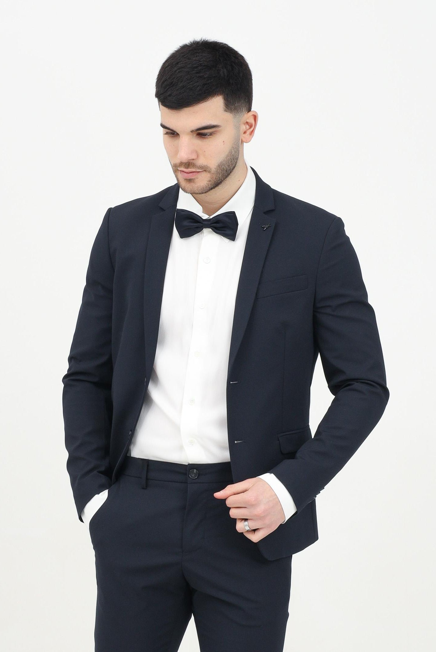 PATRIZIA PEPE Giacca monopetto blu da uomo con dettaglio spilla logo fly 5SS652/A2LH C382 PATRIZIA PEPE