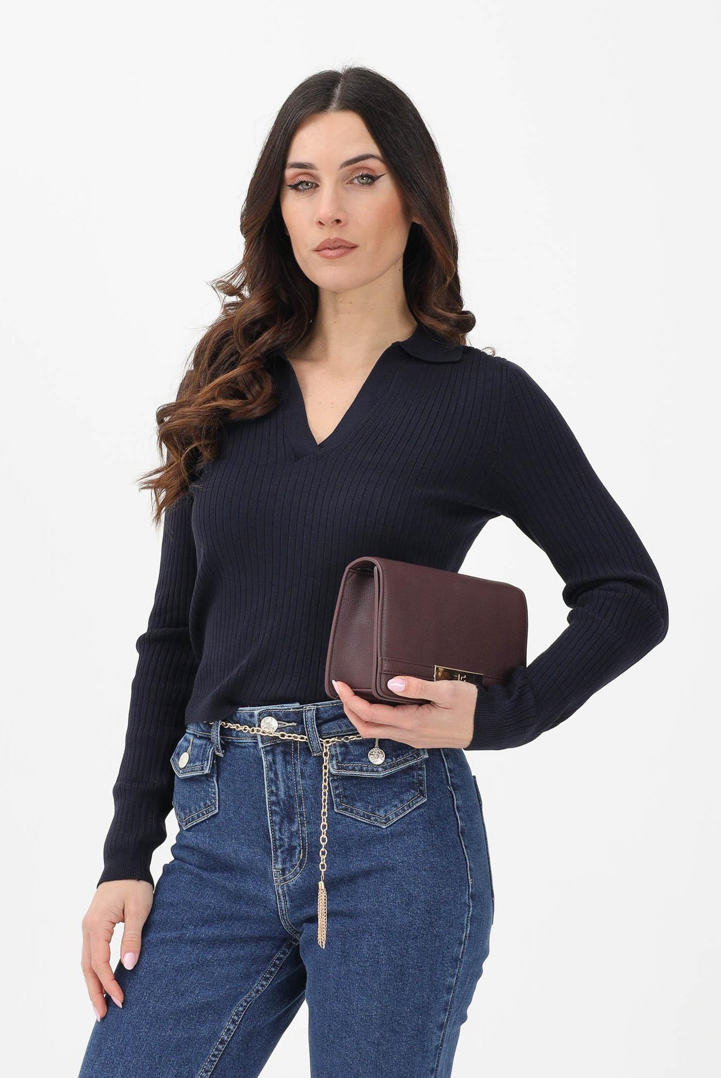 ONLY Maglioncino in tessuto a coste blu da donna stile polo 15344841 NISK ONLY