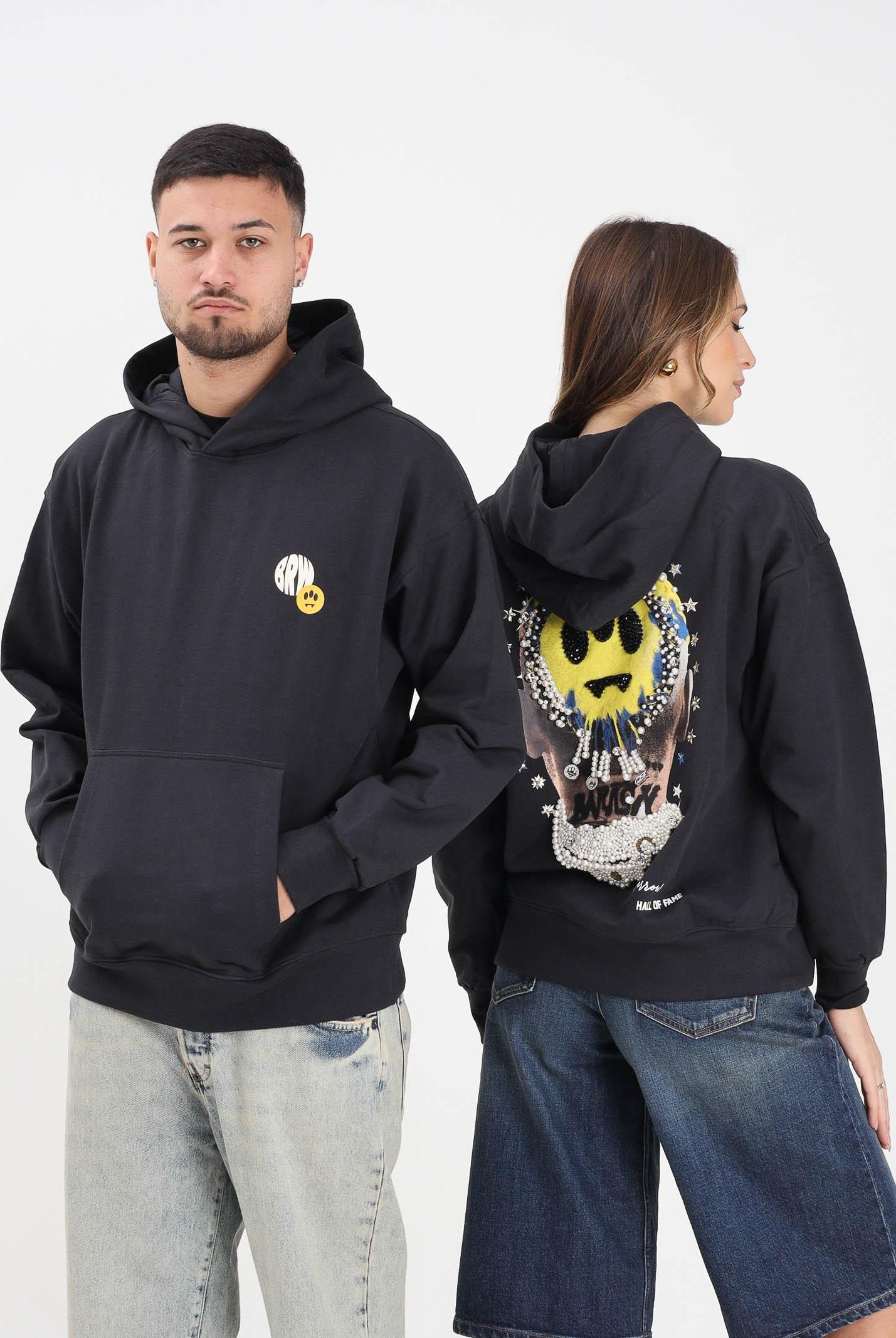 BARROW Felpa con cappuccio grigia per uomo e donna caratterizzata da maxi stampa sul retro F5BWUAHS125 251 BARROW