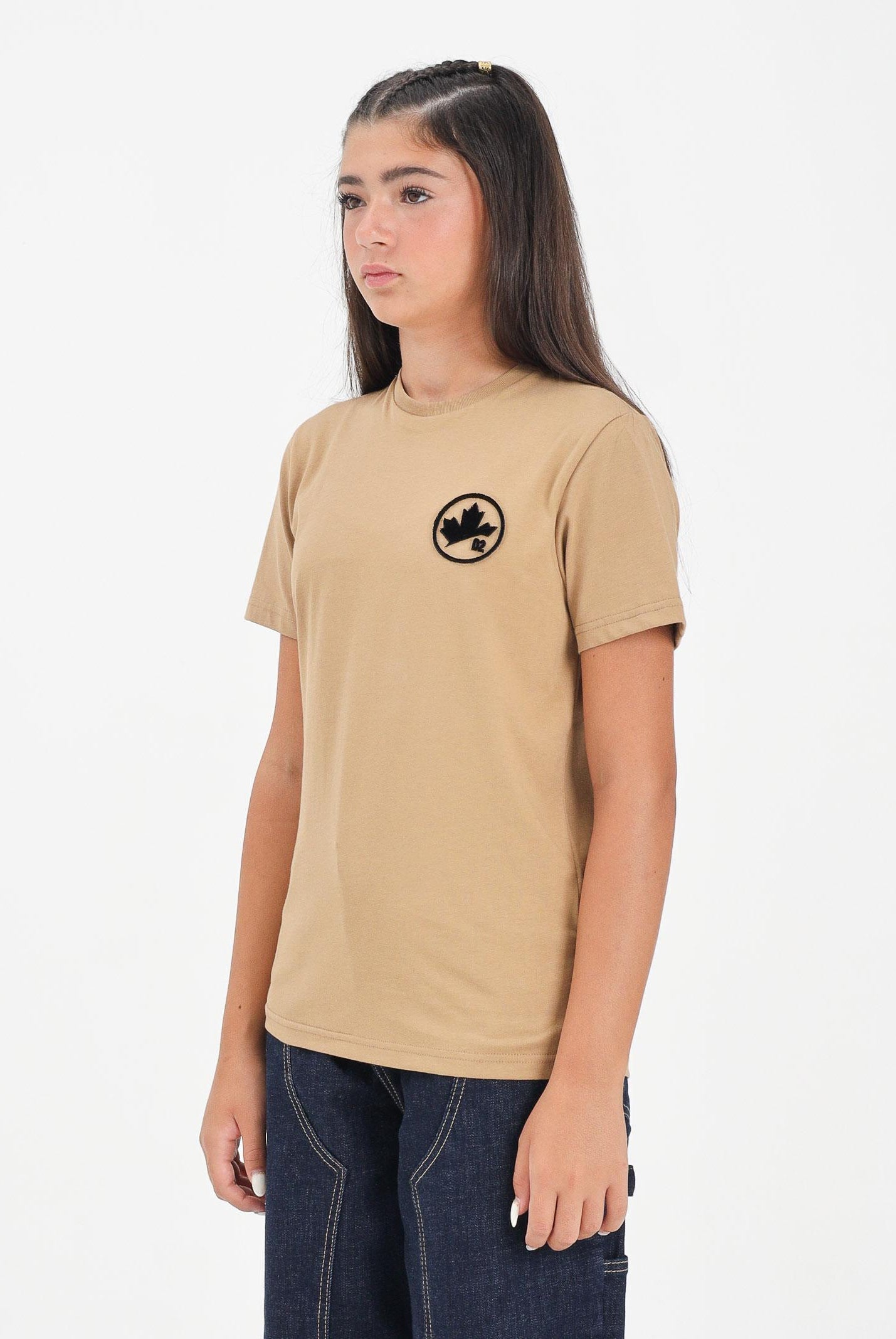 DSQUARED2 T-shirt a manica corta beige per donna, ragazzi e bambini con logo DQ2988D0015 DQ721 DSQUARED2