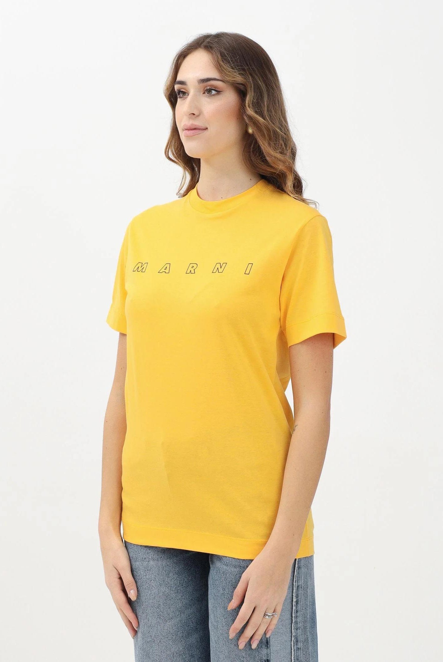 MARNI T-shirt a manica corta gialla per donna, ragazzi e bambine con logo Marni Outline M01466M00RF 0M219 MARNI
