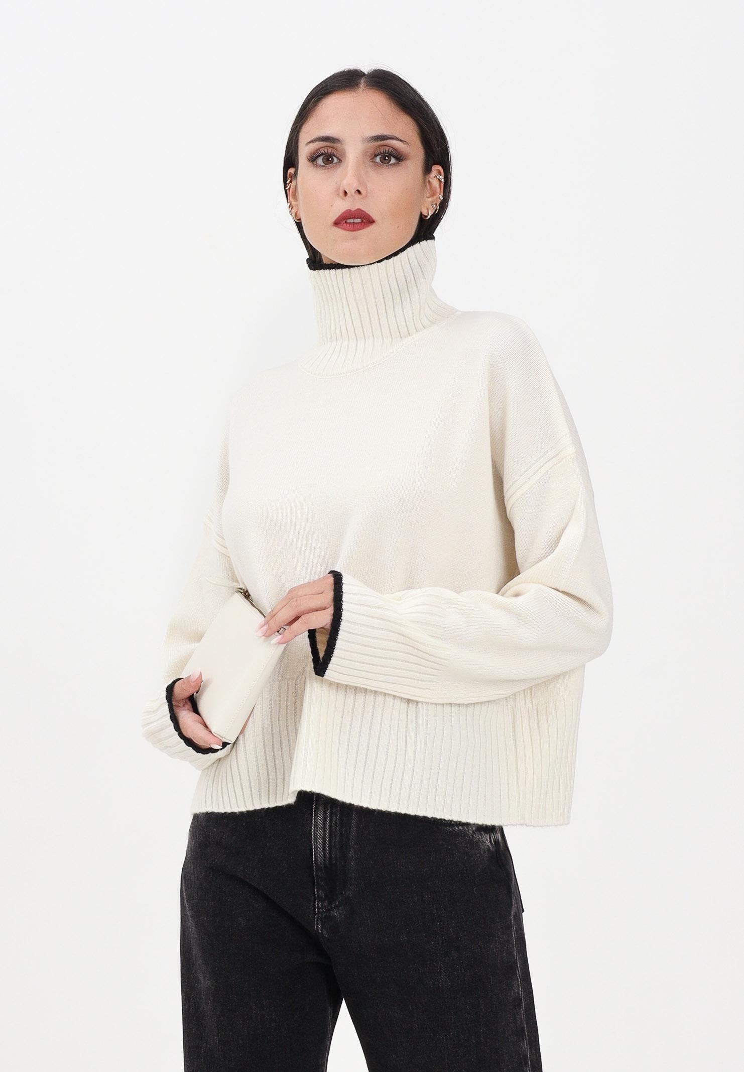 PINKO Maglia a collo alto panna da donna con logo sul retro 105446A2Q9 Z13 PINKO