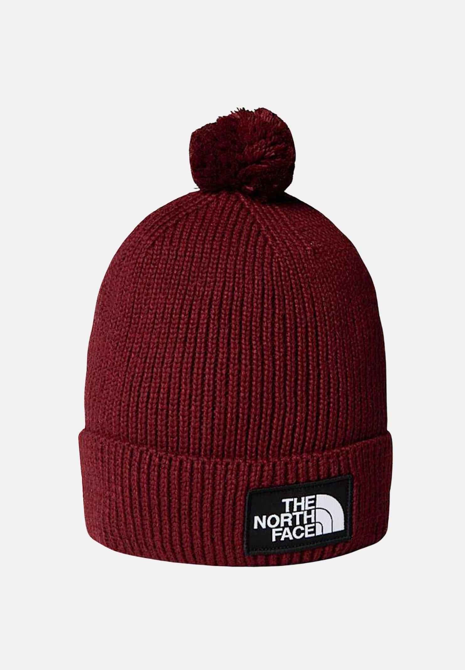 THE NORTH FACE Berretto di lana bordeaux per uomo e donna con pompon e riquadro con logo TNF NF0A8CHF0VO1 THE NORTH FACE