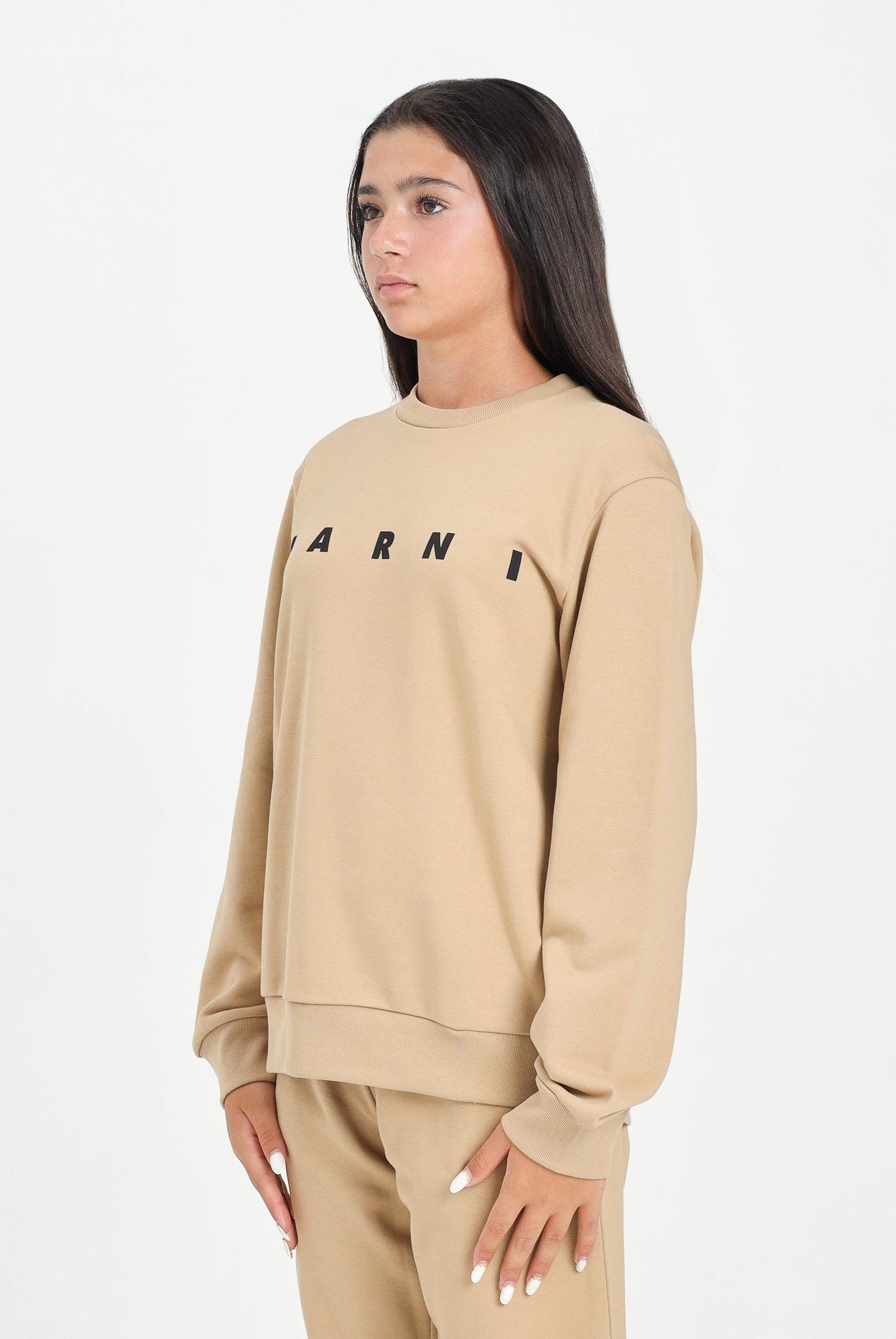 MARNI Felpa girocollo beige per donna, ragazzi e bambini con logo istituzionale M01612M00V0 0M715 MARNI