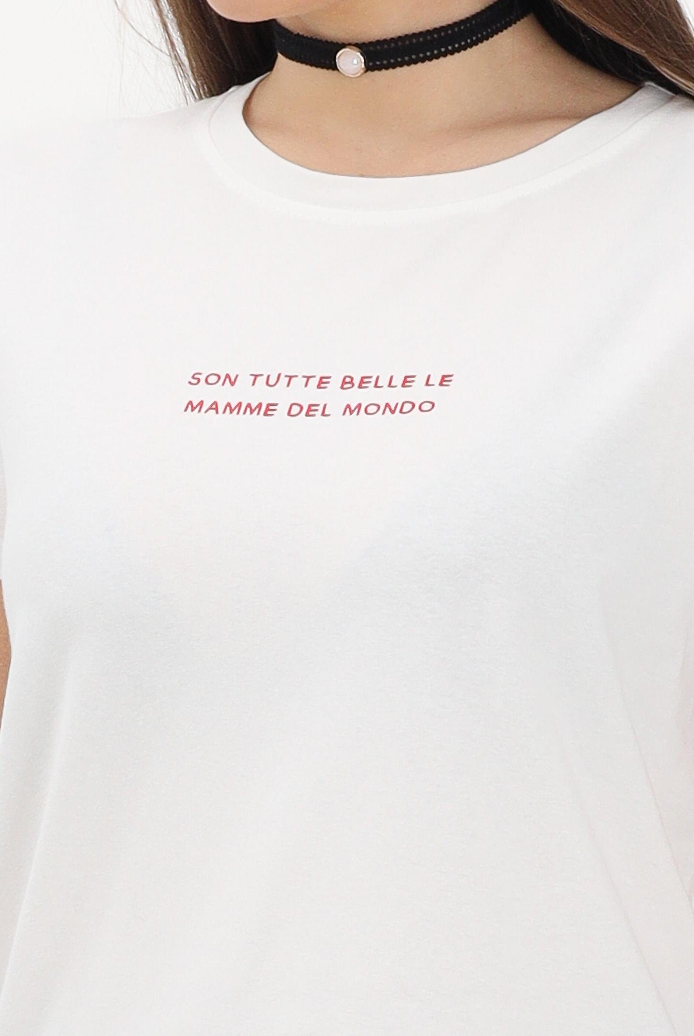 VICOLO T-shirt a manica corta bianca da donna con stampa "Son tutte belle le mamme del mondo" RAB0740 02 VICOLO