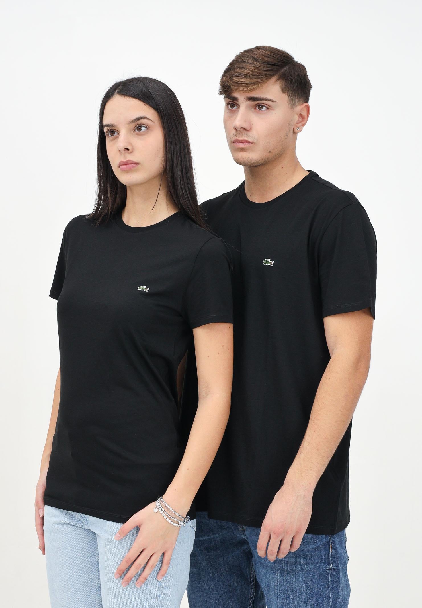 LACOSTE T-shirt a manica corta nera per uomo e donna con patch logo TH6709 031 LACOSTE