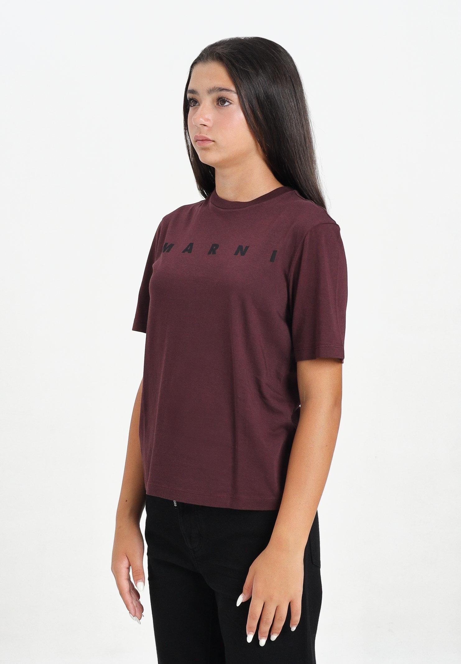 MARNI T-shirt a manica corta bordeaux per donna, ragazzi e bambini con stampa logo M01601M00RF 0M434 MARNI