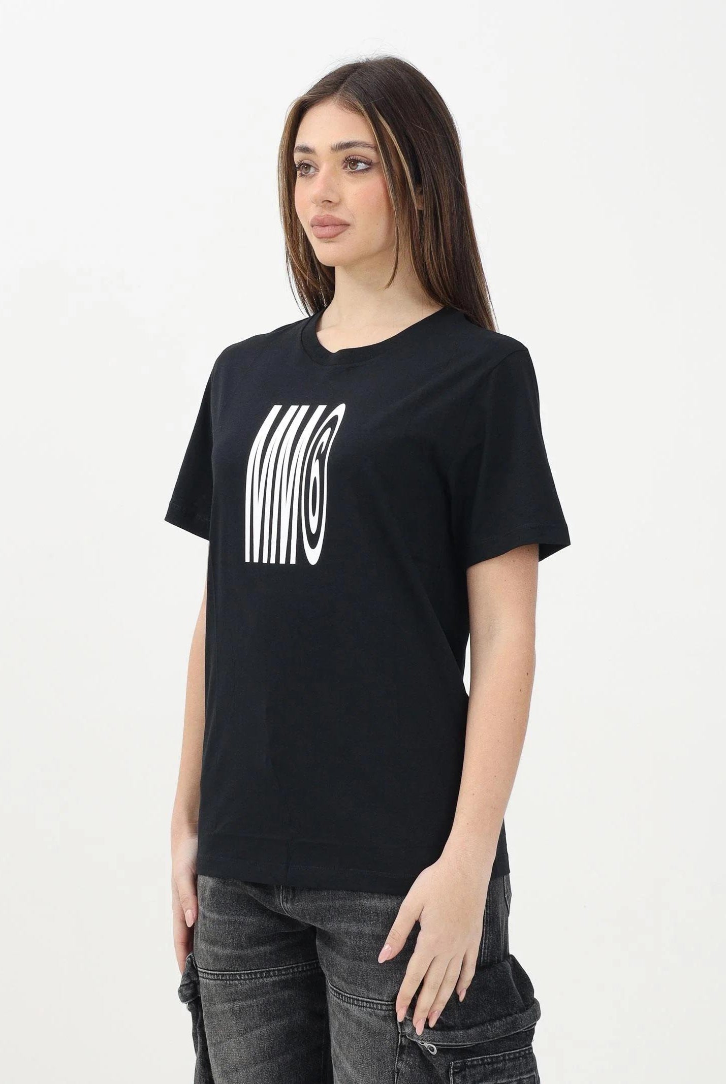 MAISON MARGIELA T-shirt a manica corta nera per donna, ragazzi e bambini con logo MM6 M60807MM04I NE MAISON MARGIELA