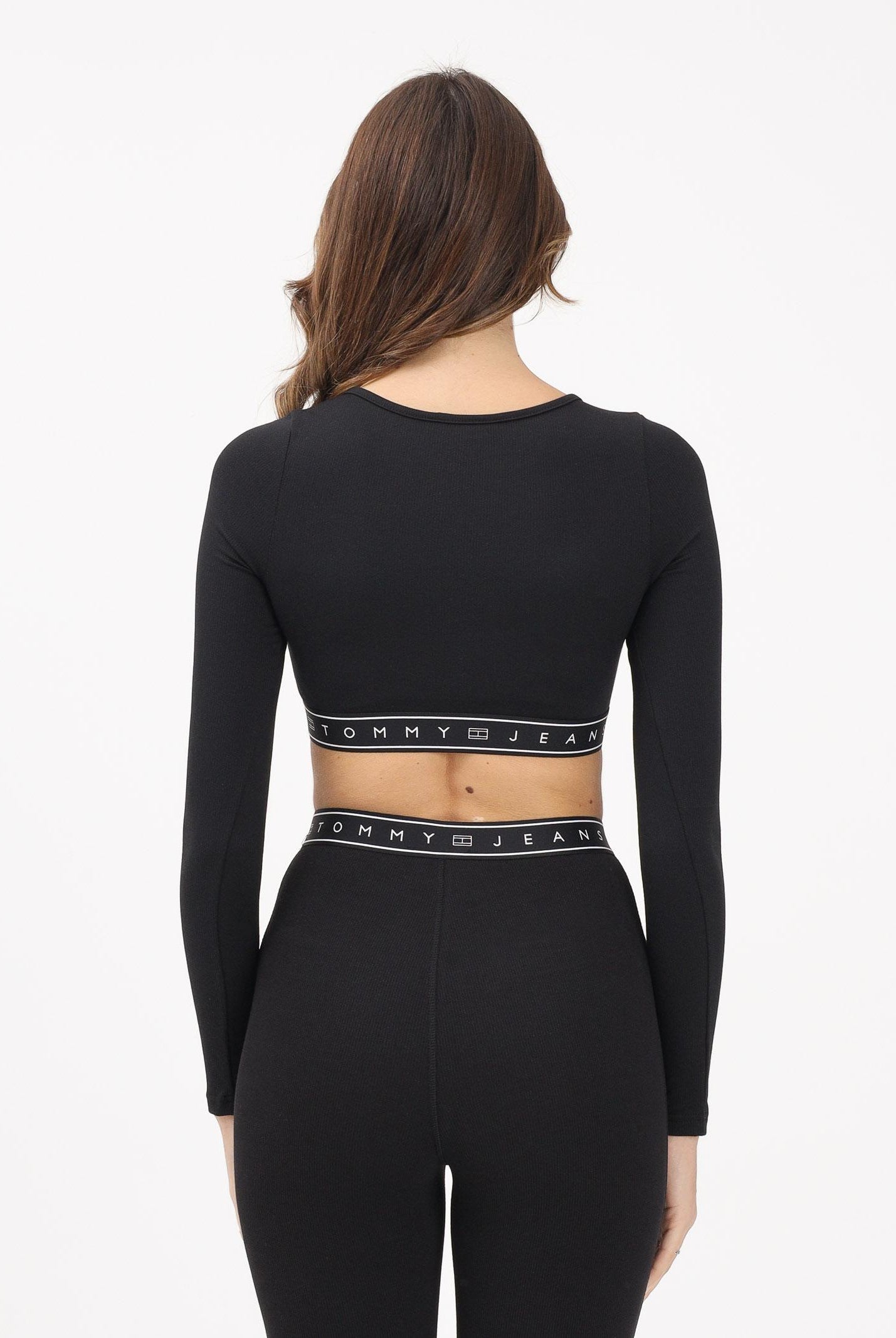 TOMMY JEANS Top a manica lunga nera da donna con fascia logata DW0DW22538 BDS TOMMY JEANS
