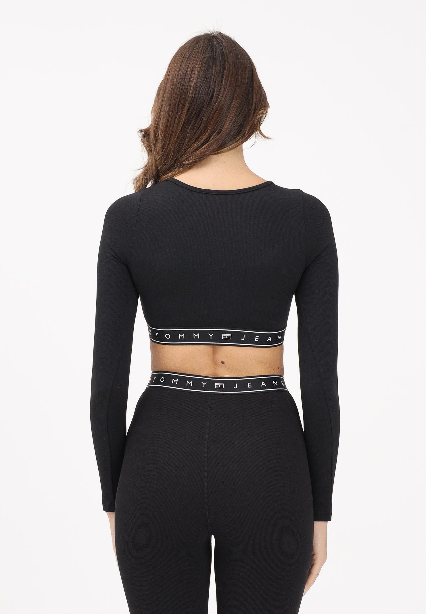 TOMMY JEANS Top a manica lunga nera da donna con fascia logata DW0DW22538 BDS TOMMY JEANS
