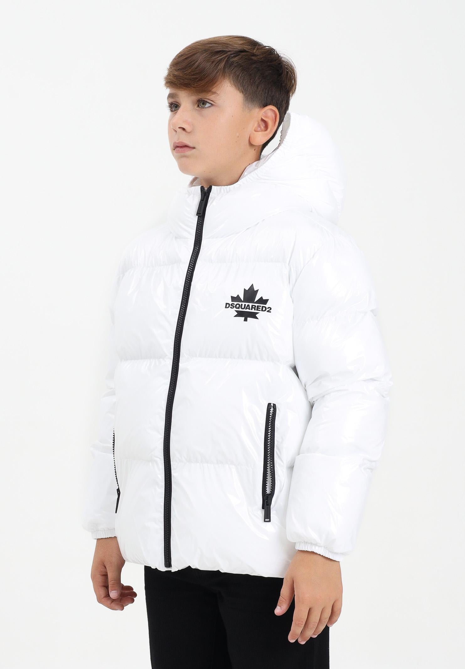DSQUARED2 Piumino bianco per donna, ragazzi e bambini con logo Maple Leaf DQ3042D0ADY DQ100 DSQUARED2