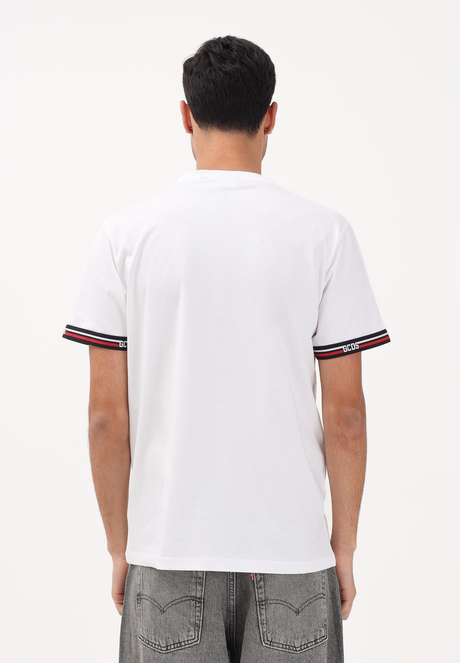 GCDS T-shirt a manica corta bianca per uomo e donna con bande logate C1MEQC036J101 100B GCDS