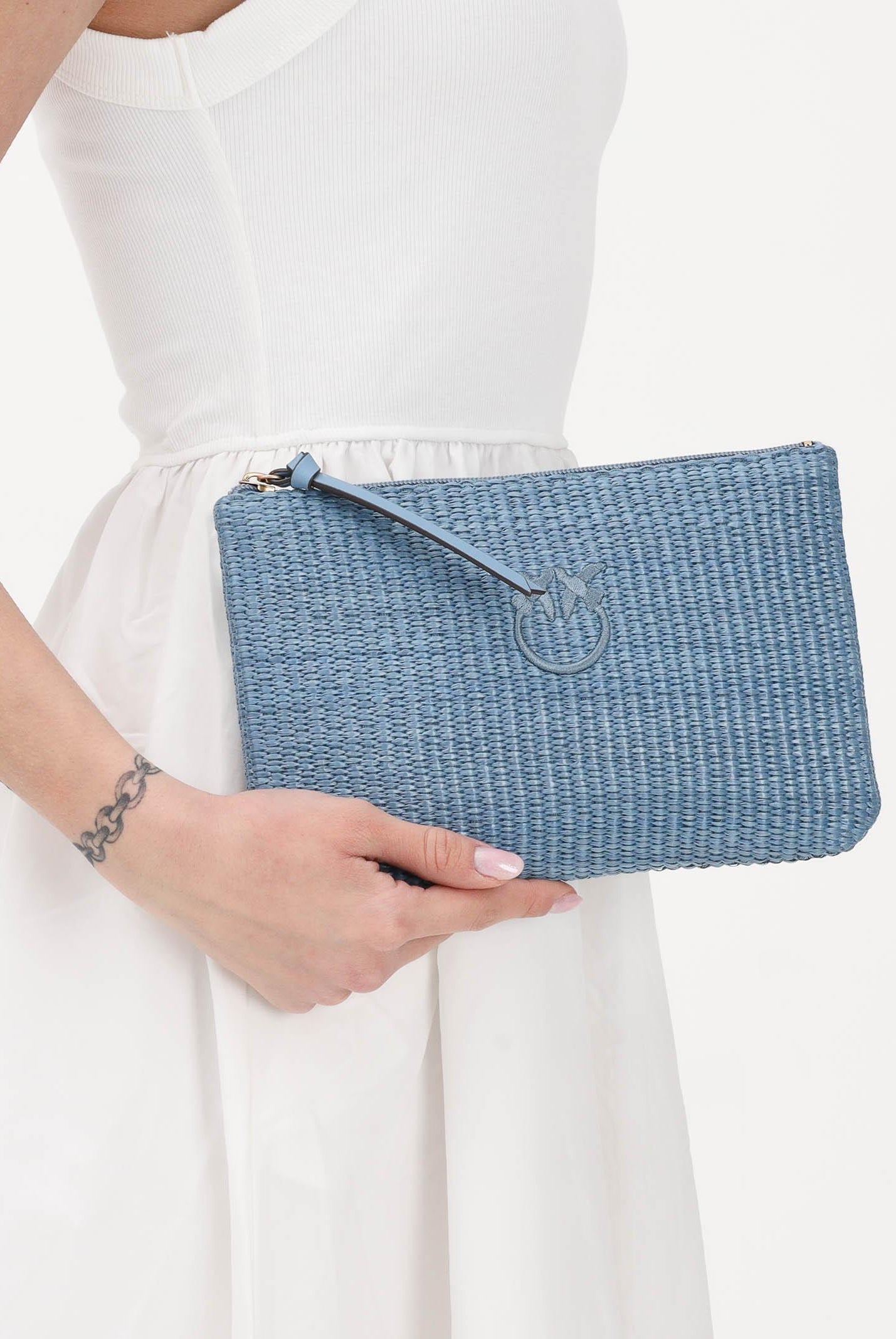 PINKO Pochette in rafia azzurra da donna 106763A39Y E5YQ PINKO