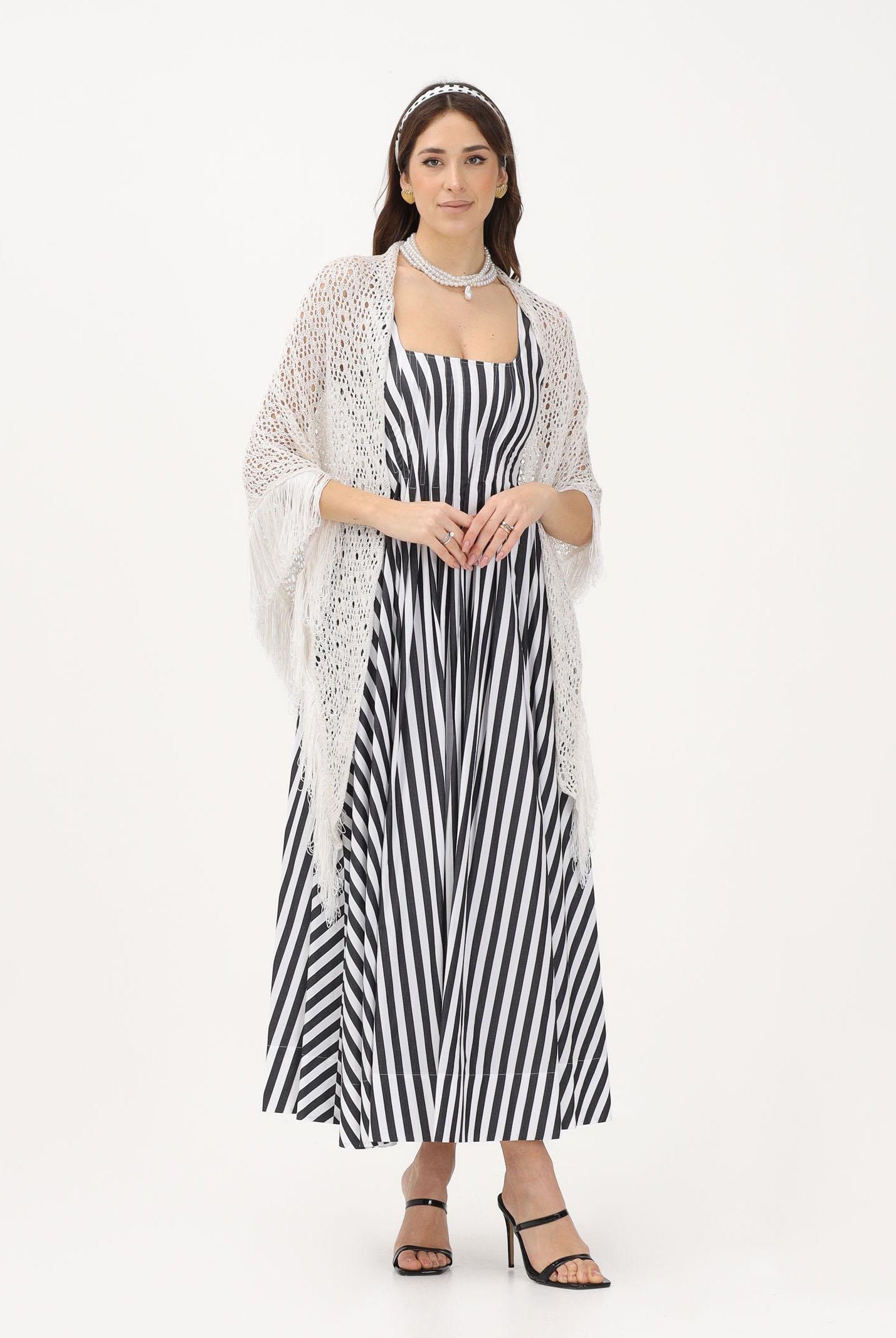 SIMONA CORSELLINI Stola in maglia bianca da donna con frange P26CPSLO0301 V0359 SIMONA CORSELLINI