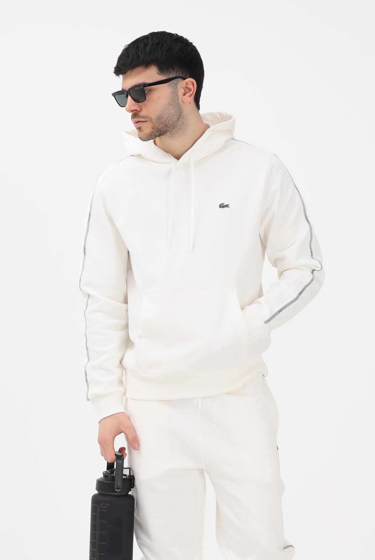 LACOSTE Felpa con cappuccio bianca da uomo con bordi logati SH0884 70V LACOSTE