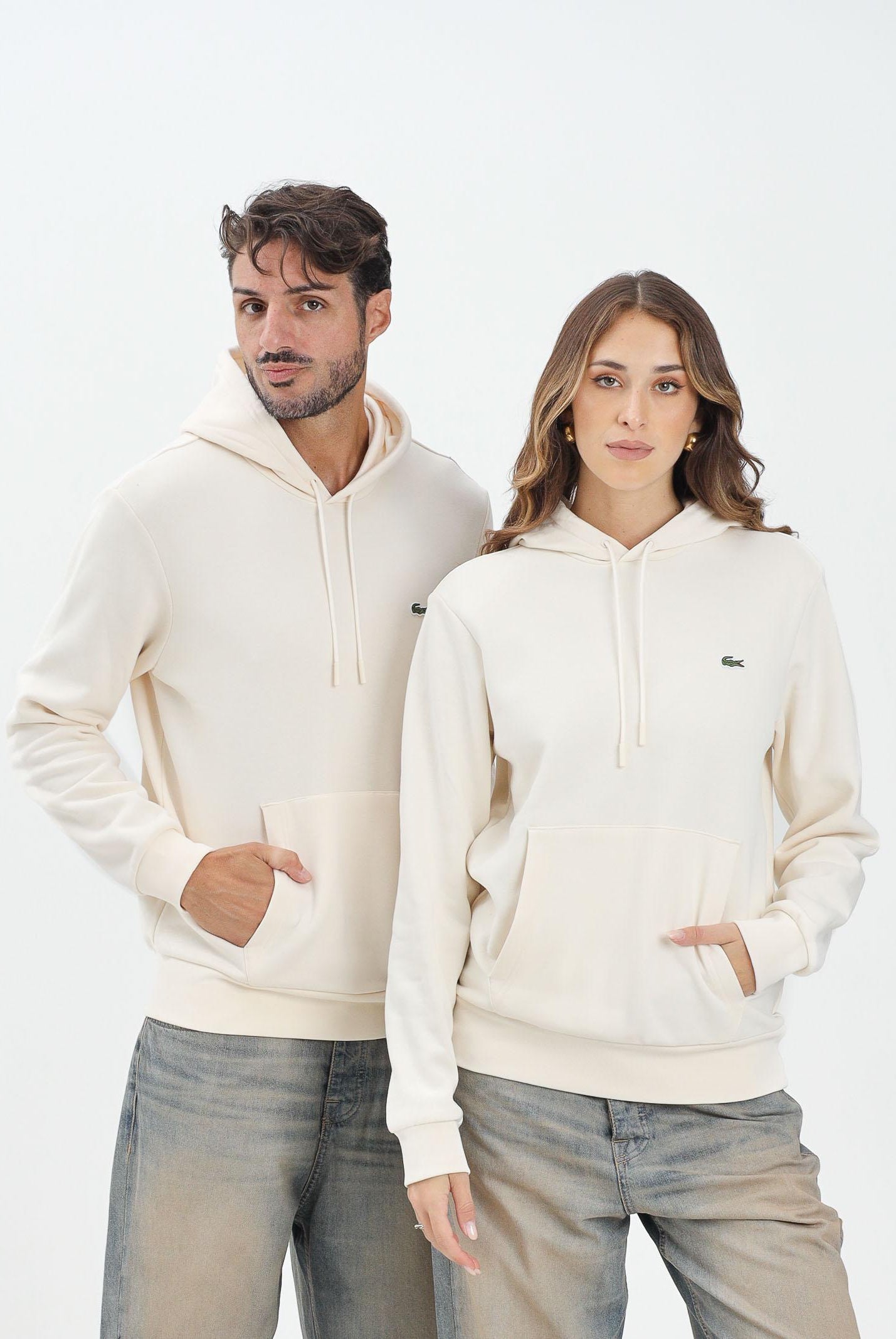 LACOSTE Felpa con cappuccio panna per uomo e donna SH9623 XFJ LACOSTE