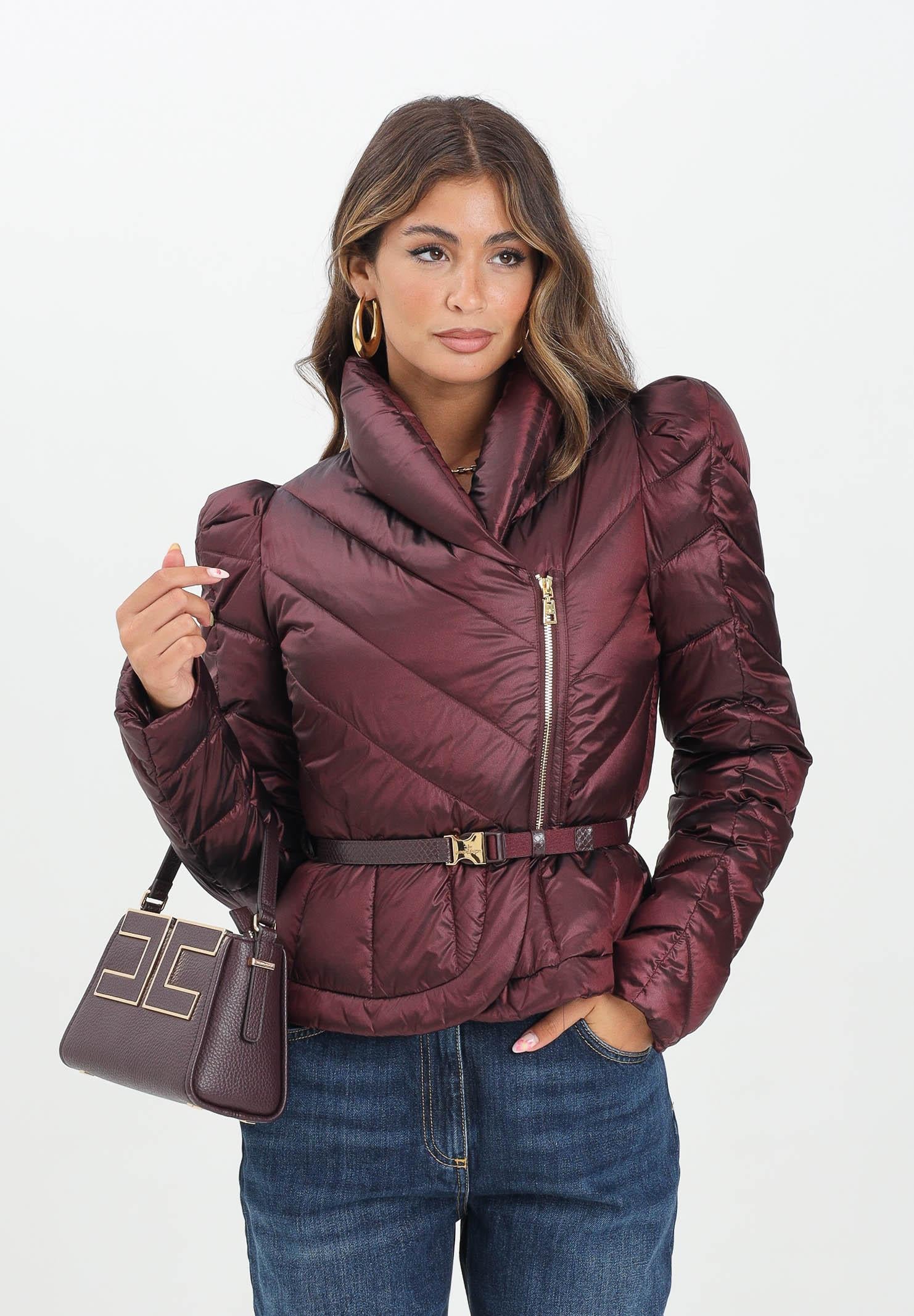 ELISABETTA FRANCHI Piumino bordeaux da donna con baschina PI89Z56E2 EA4 ELISABETTA FRANCHI