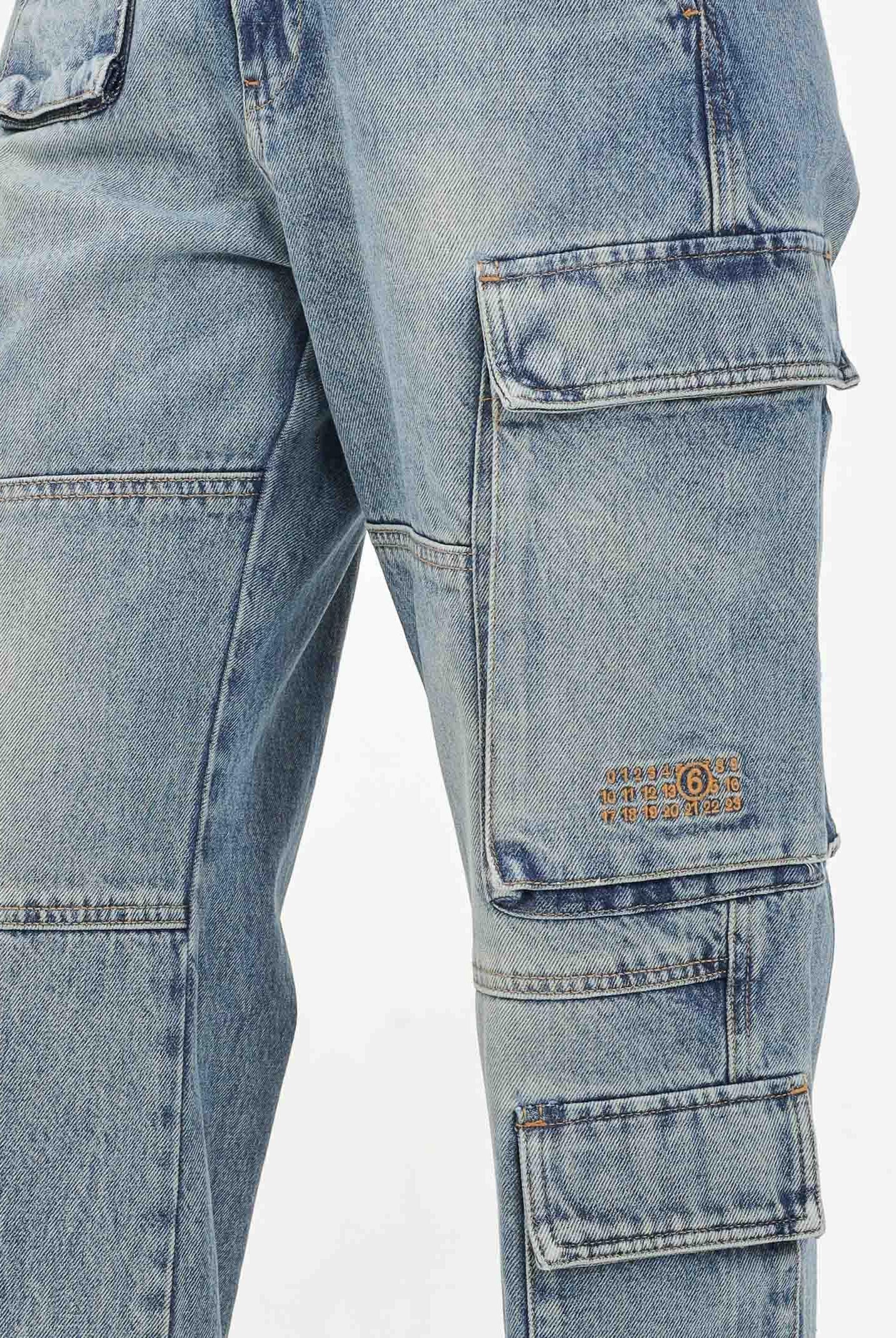 MAISON MARGIELA Jeans cargo in denim chiaro per donna, ragazzi e bambini con Numeric logo ricamato M60793MM05V M601 MAISON MARGIELA