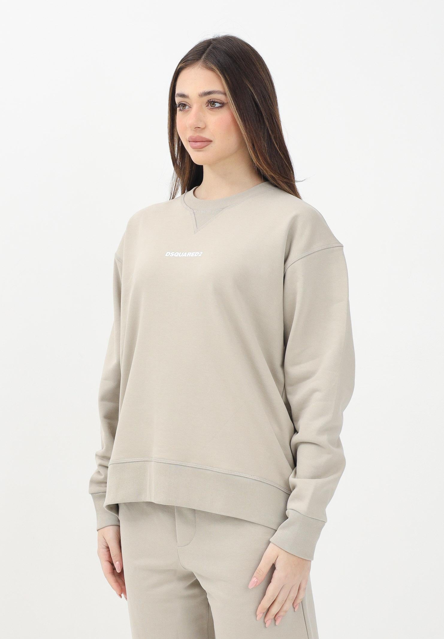 DSQUARED2 Felpa girocollo beige per donna, ragazzi e bambini con stampa logo DQ2739D0094 DQ717 DSQUARED2