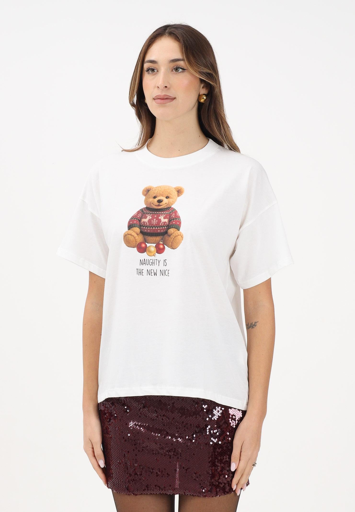 VICOLO T-shirt a manica corta bianca da donna con stampa teddy RF0620 BI VICOLO