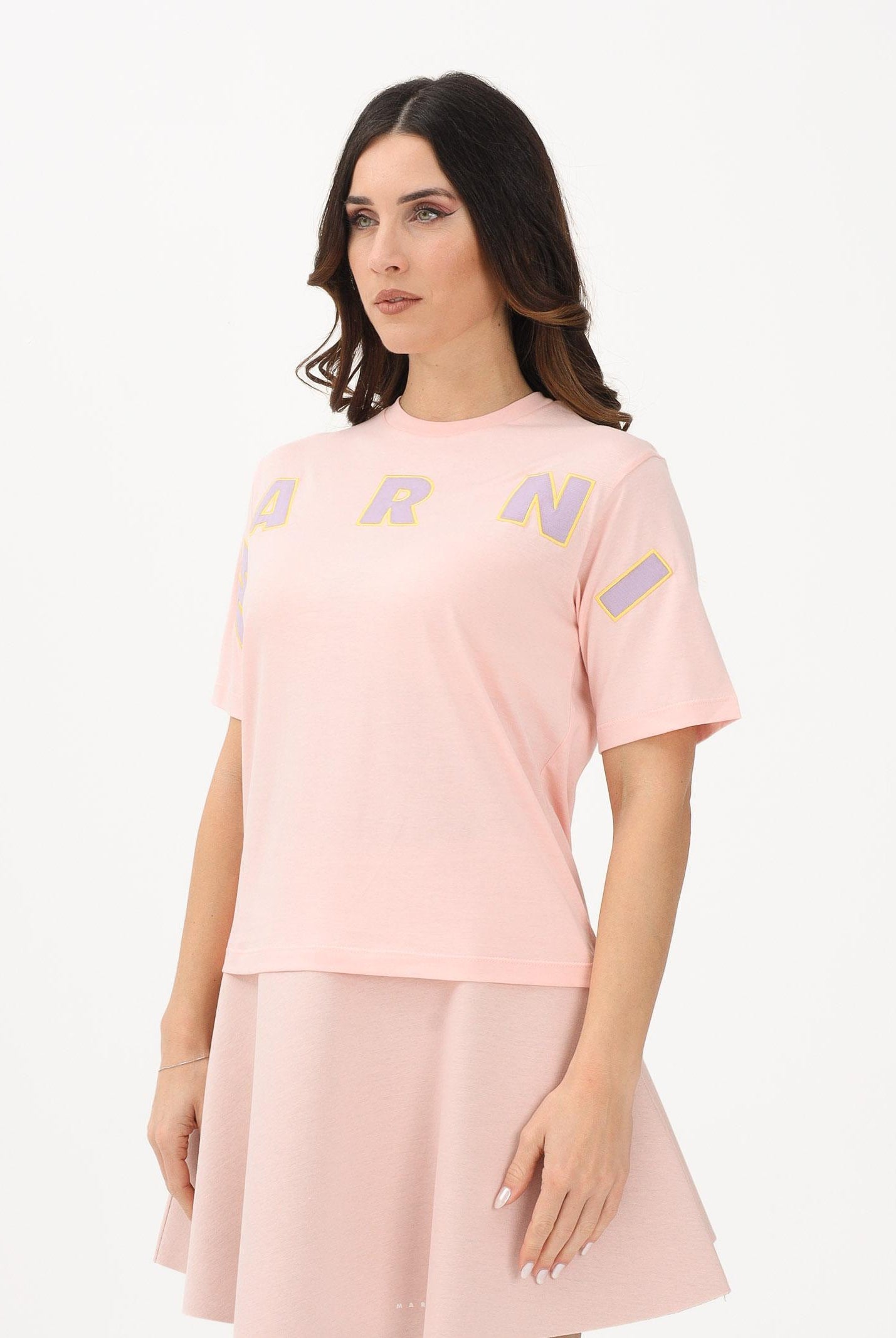 MARNI T-shirt a manica corta rosa per donna, ragazze e bambine con logo M01733M00RF 0M351 MARNI