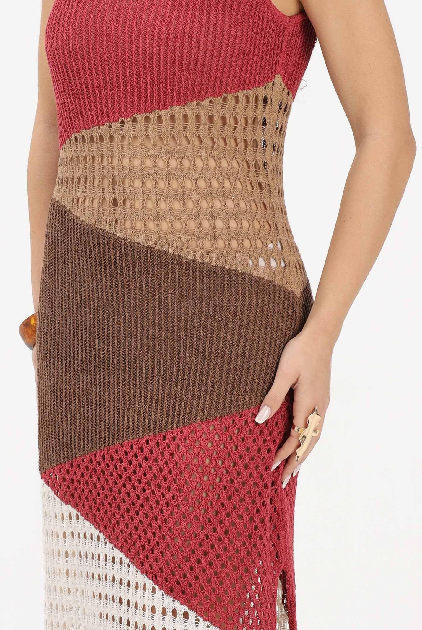 AKEP Abito lungo multicolore da donna in maglia traforata VSKD13069 V1 AKEP