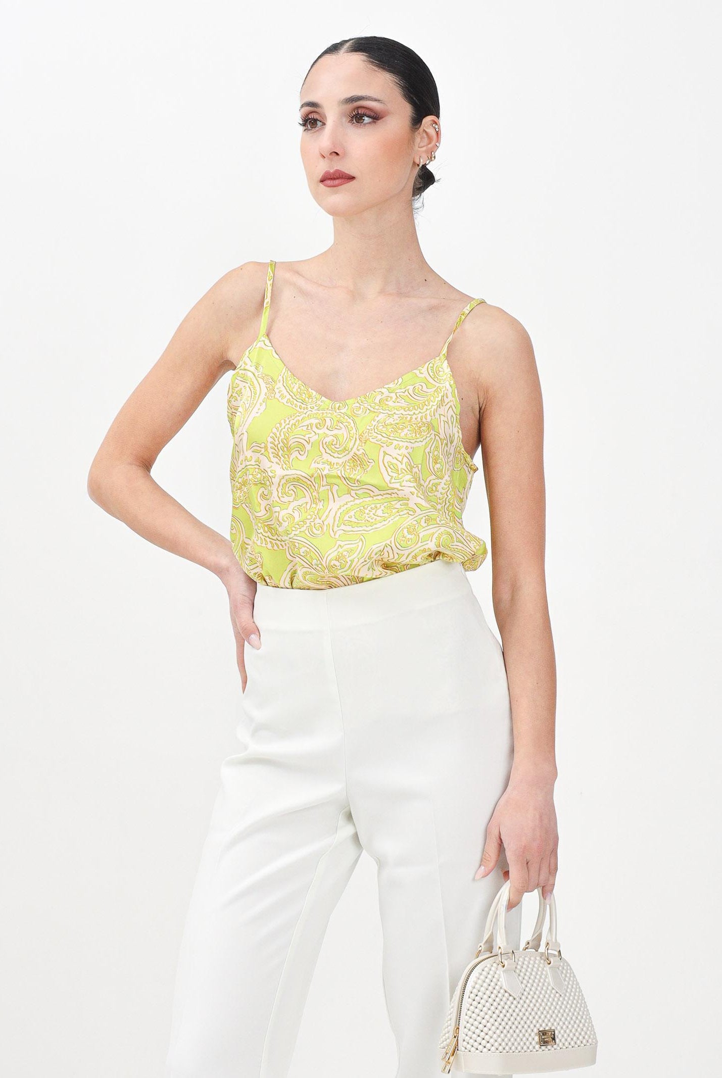 ONLY Top in raso verde da donna con motivo paisley 15339994 AppleGreen ONLY