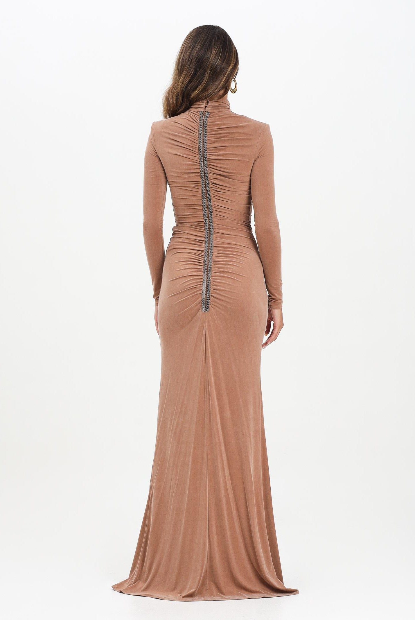 ELISABETTA FRANCHI Abito lungo beige da donna in jersey cupro con dettagli in pitone<BR/> ABR0957E2 EC1 ELISABETTA FRANCHI