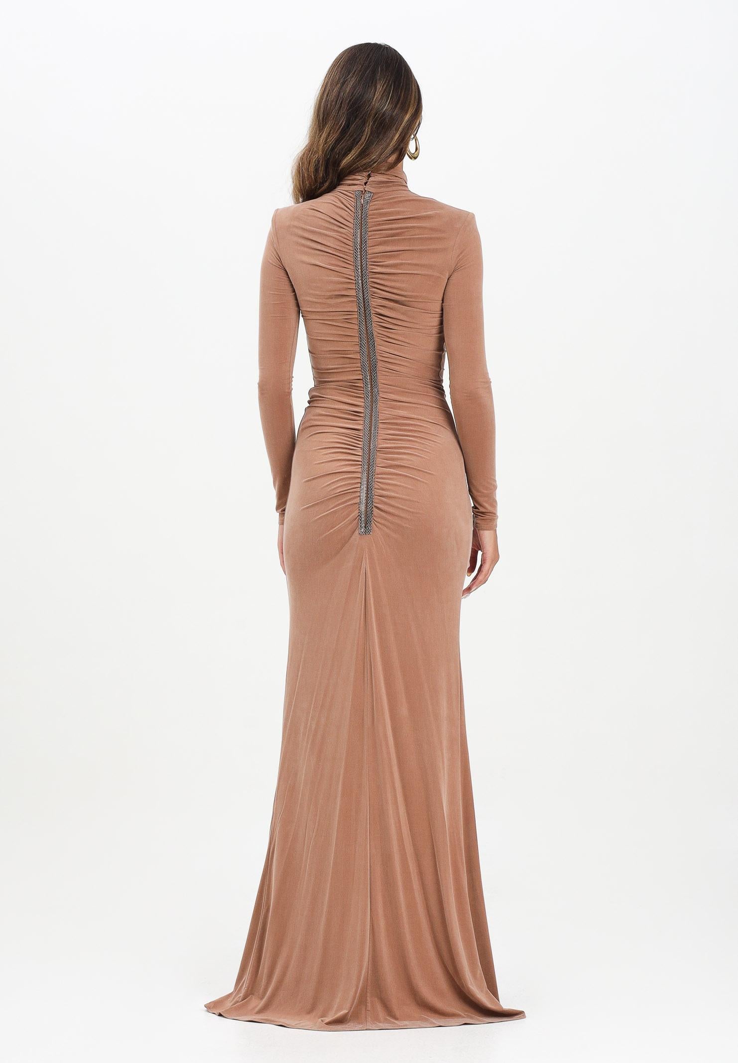 ELISABETTA FRANCHI Abito lungo beige da donna in jersey cupro con dettagli in pitone<BR/> ABR0957E2 EC1 ELISABETTA FRANCHI