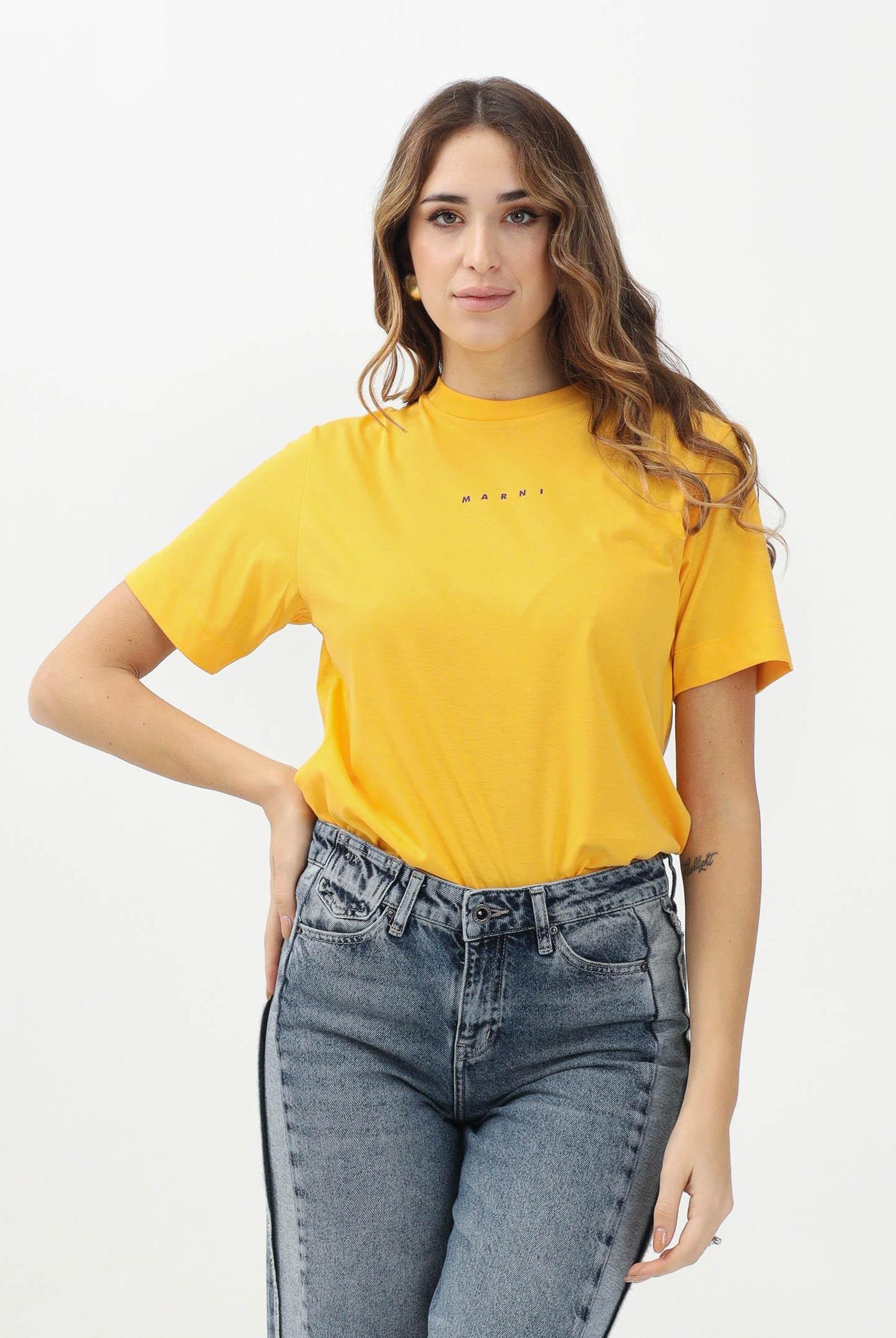 MARNI T-shirt a manica corta gialla per donna, ragazzi e bambini con stampa logo M01413M00RF 0M219 MARNI