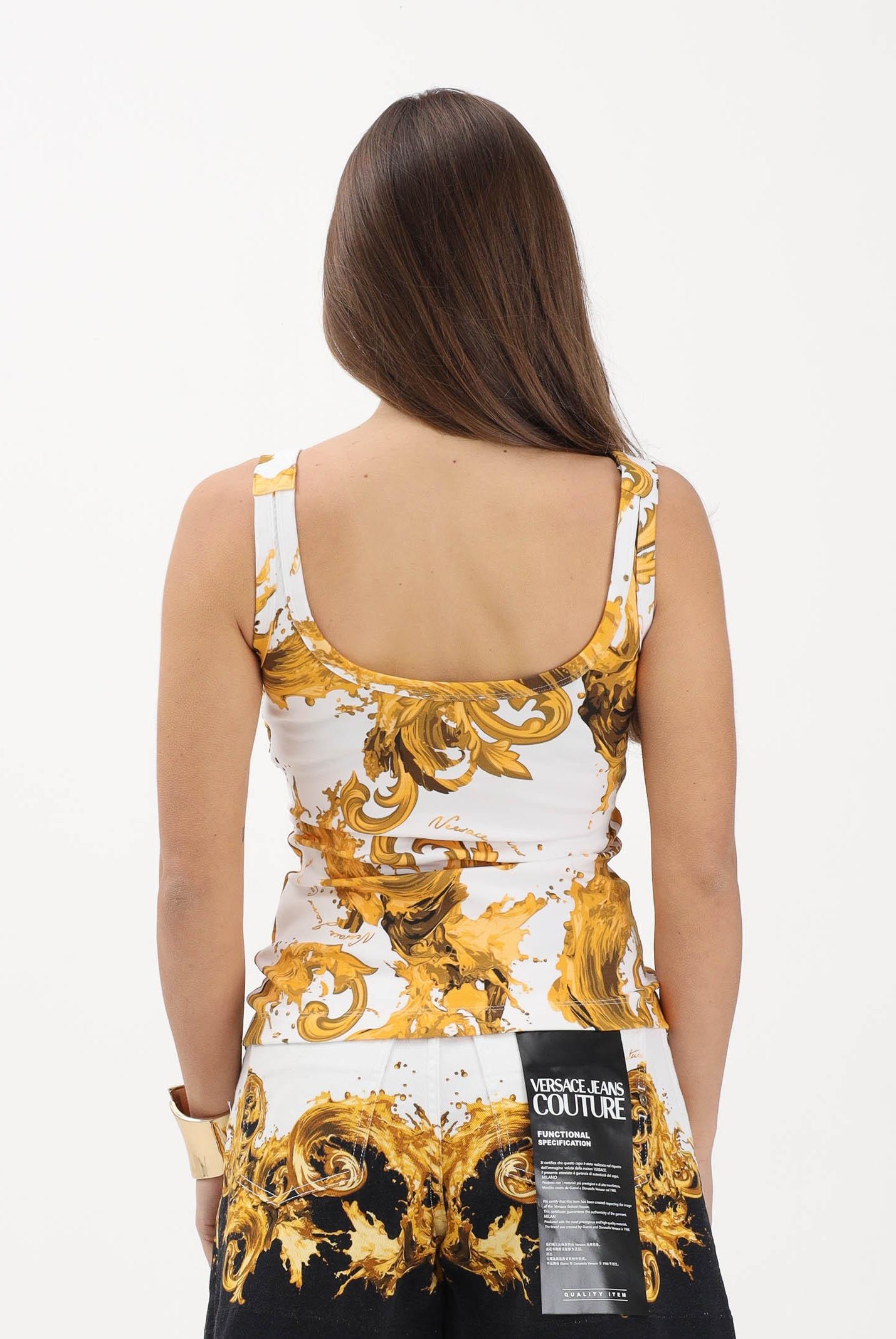 VERSACE JEANS COUTURE Canotta bianca da donna con stampa Wave Couture 80HAM603JS550 G03 VERSACE JEANS COUTURE