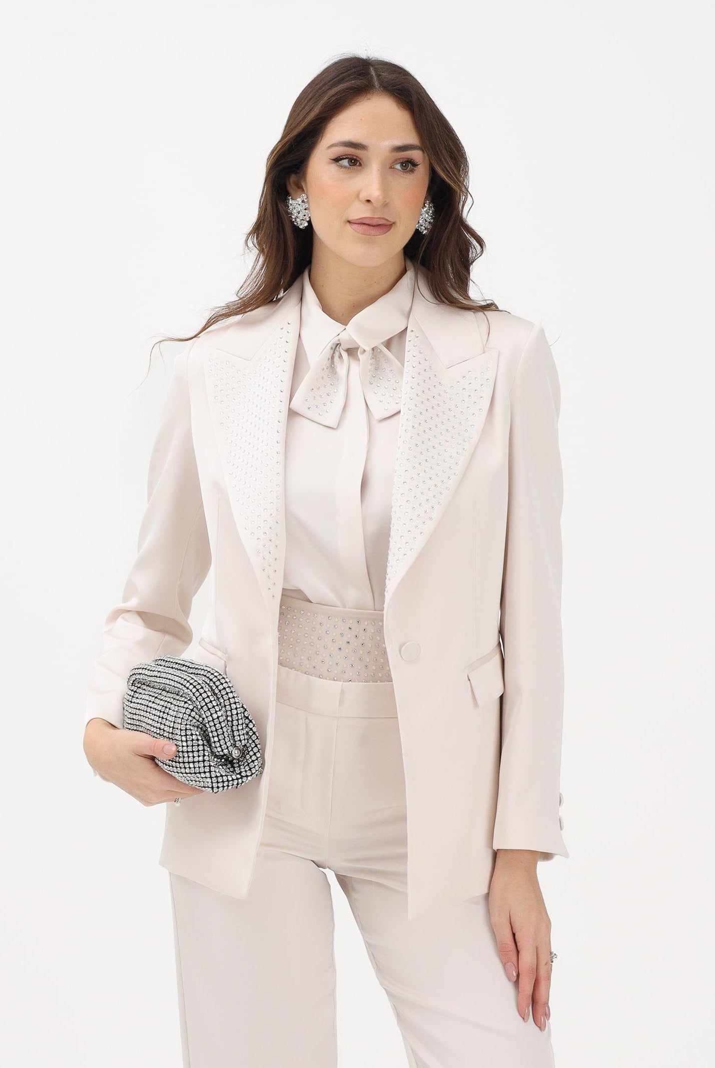 SIMONA CORSELLINI Giacca monopetto avorio da donna con strass P26CEGI10301 V0359 SIMONA CORSELLINI