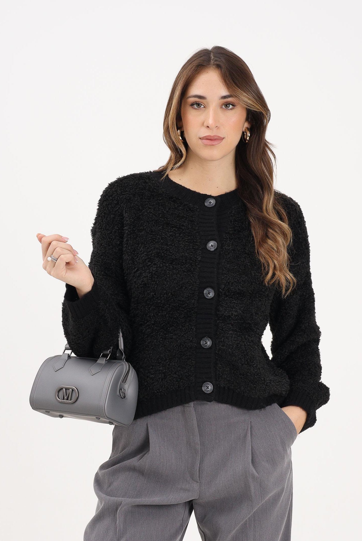 JDY Cardigan nero da donna in maglia bouclé 15337012 Black JDY