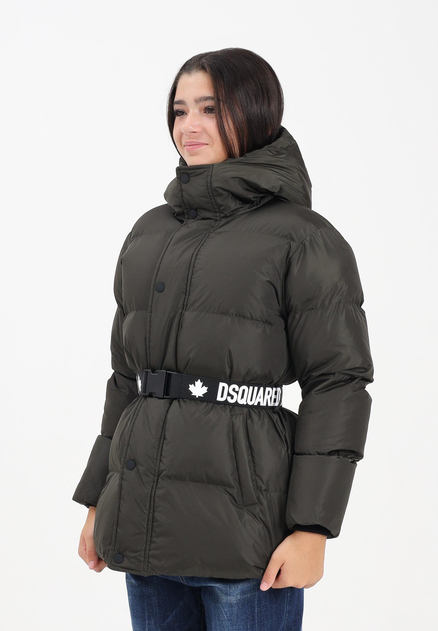 DSQUARED2 Piumino verde oliva per donna e bambina con cintura logata DQ2439D00BN DQ518 DSQUARED2