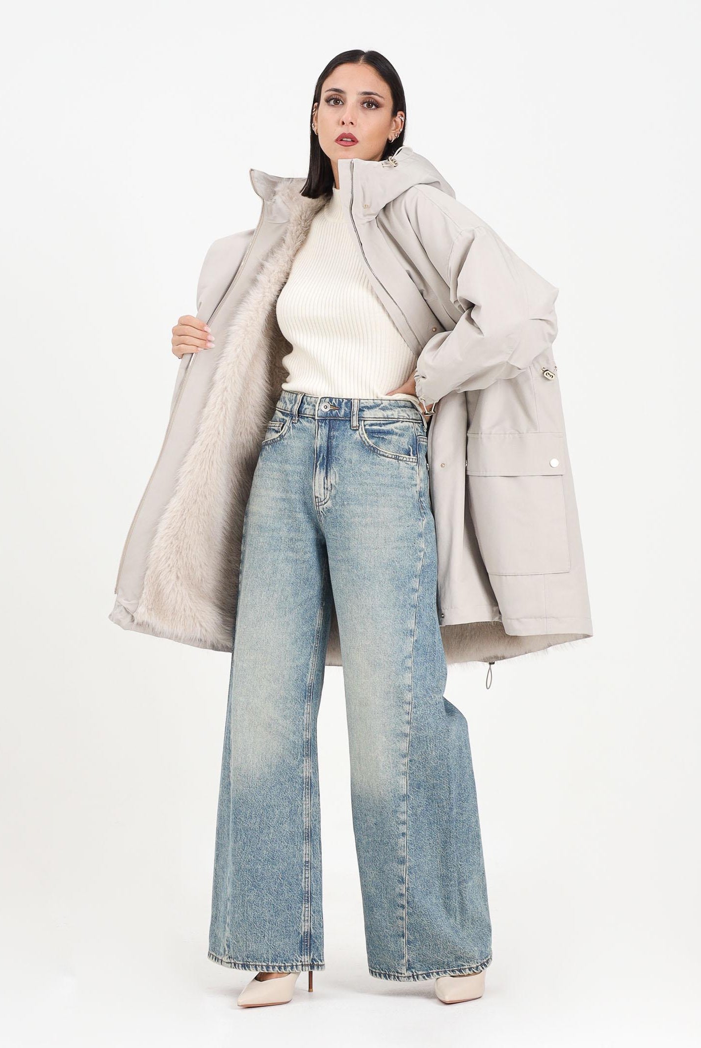 MAX MARA Parka beige da donna con eco pelliccia interna 2526026012600 001 MAX MARA