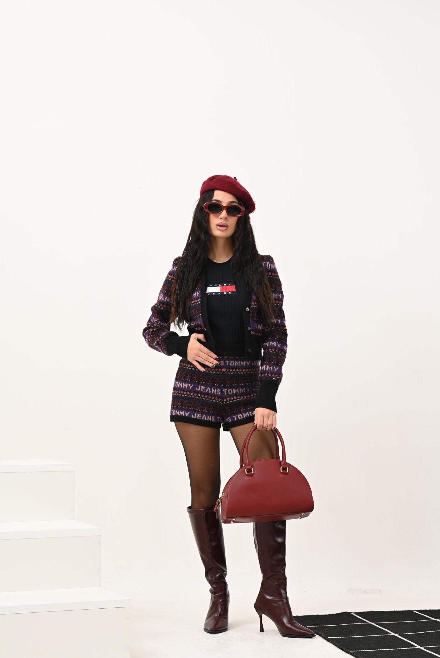 TOMMY JEANS Cardigan corto nero da donna con motivo Fair Isle DW0DW21691BDS TOMMY JEANS