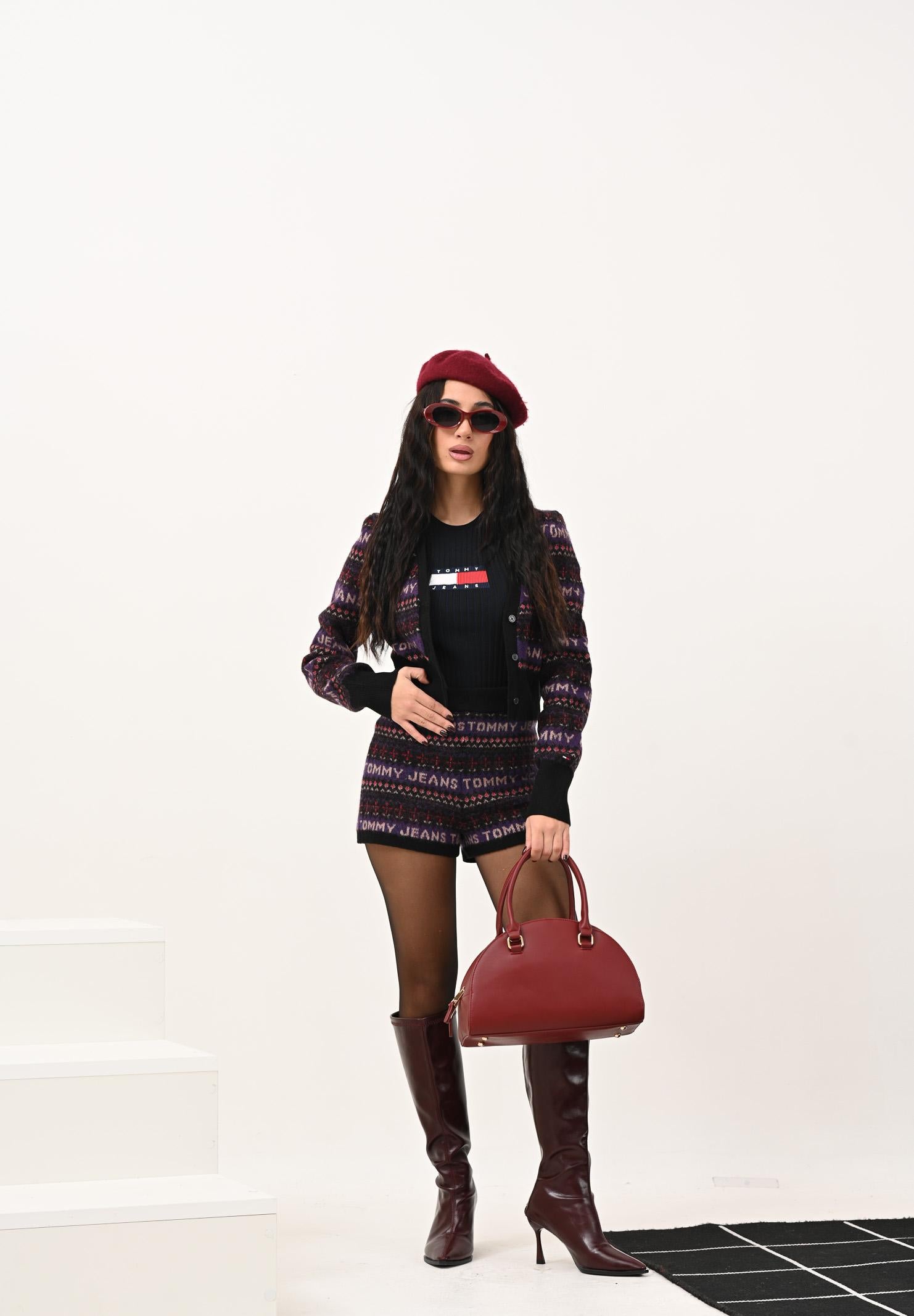 TOMMY JEANS Cardigan corto nero da donna con motivo Fair Isle DW0DW21691BDS TOMMY JEANS